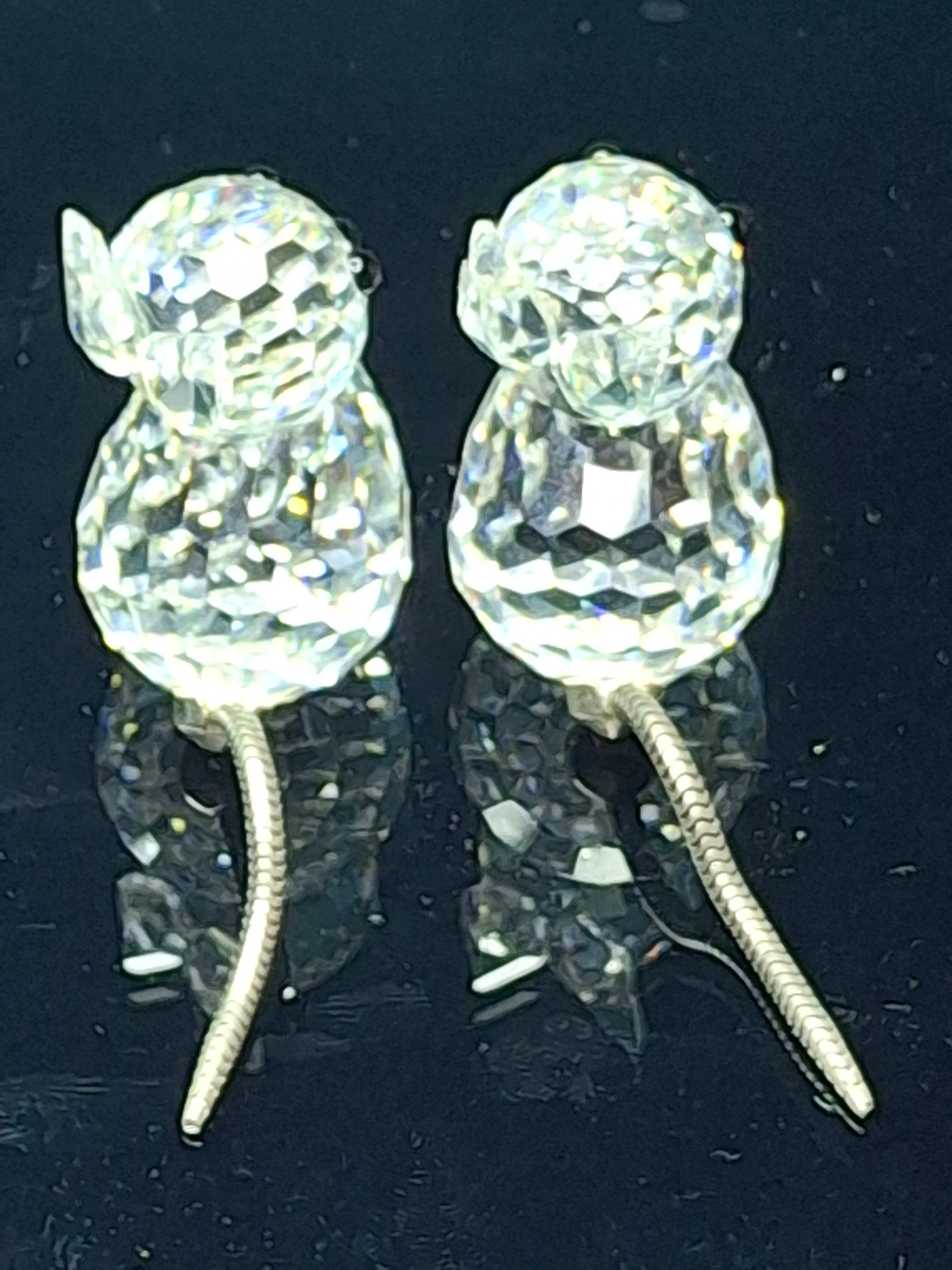 Vintage Swarovski Crystal Mini Cat Set of 2 - Pointed Ears - Metal Spring Tail - SC Logo 1976-1988