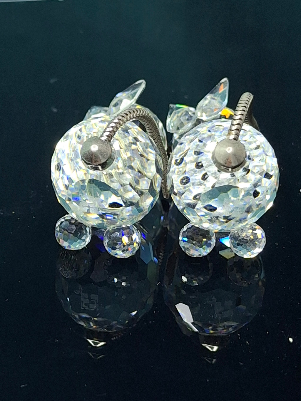 Vintage Swarovski Crystal Mini Cat Set of 2 - Pointed Ears - Metal Spring Tail - SC Logo 1976-1988