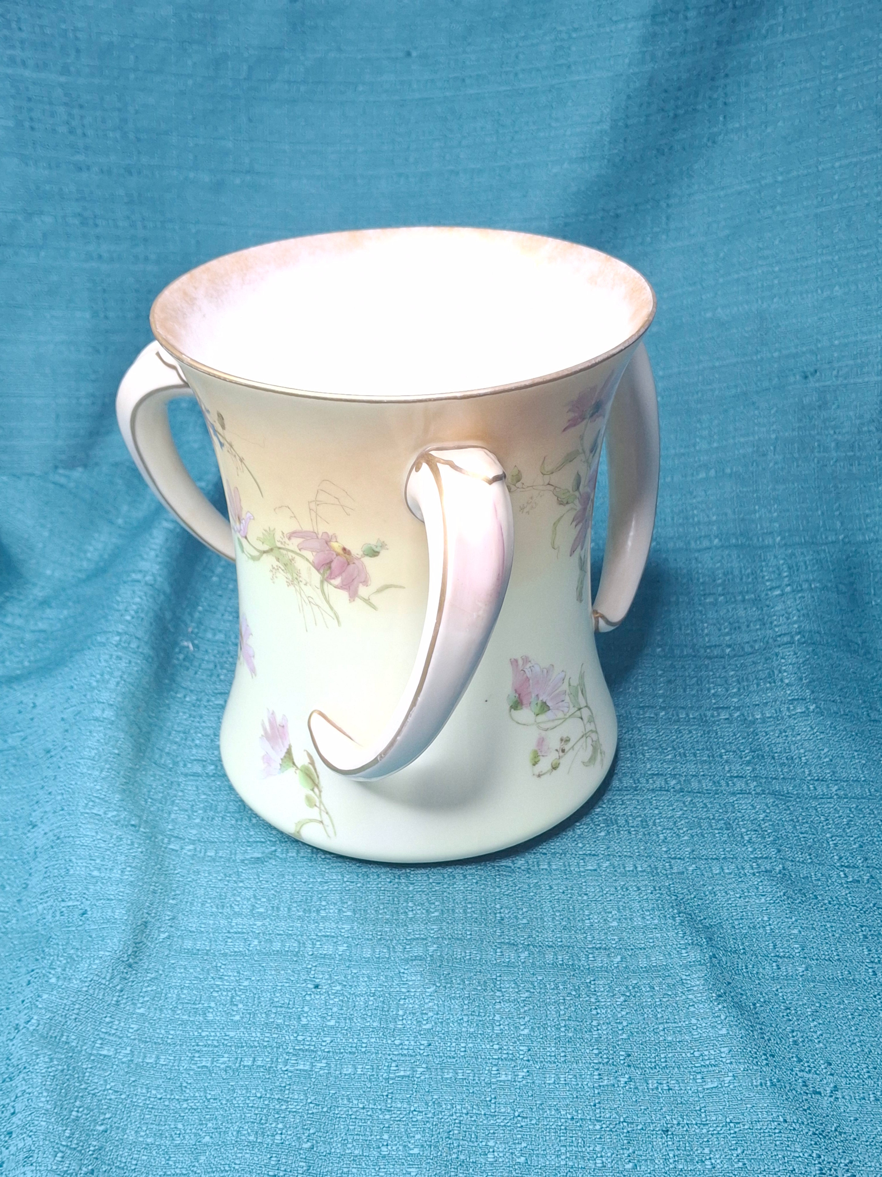 Antique Doulton Burslem Triple Handled Tyg Loving Cup / Netilat Yadayim Ritual Wash Cup c.1891