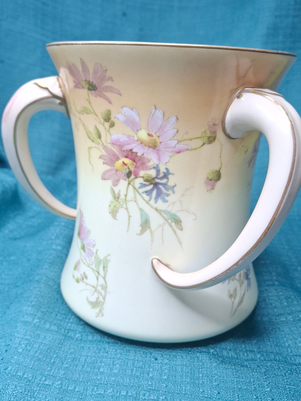 Antique Doulton Burslem Triple Handled Tyg Loving Cup / Netilat Yadayim Ritual Wash Cup c.1891