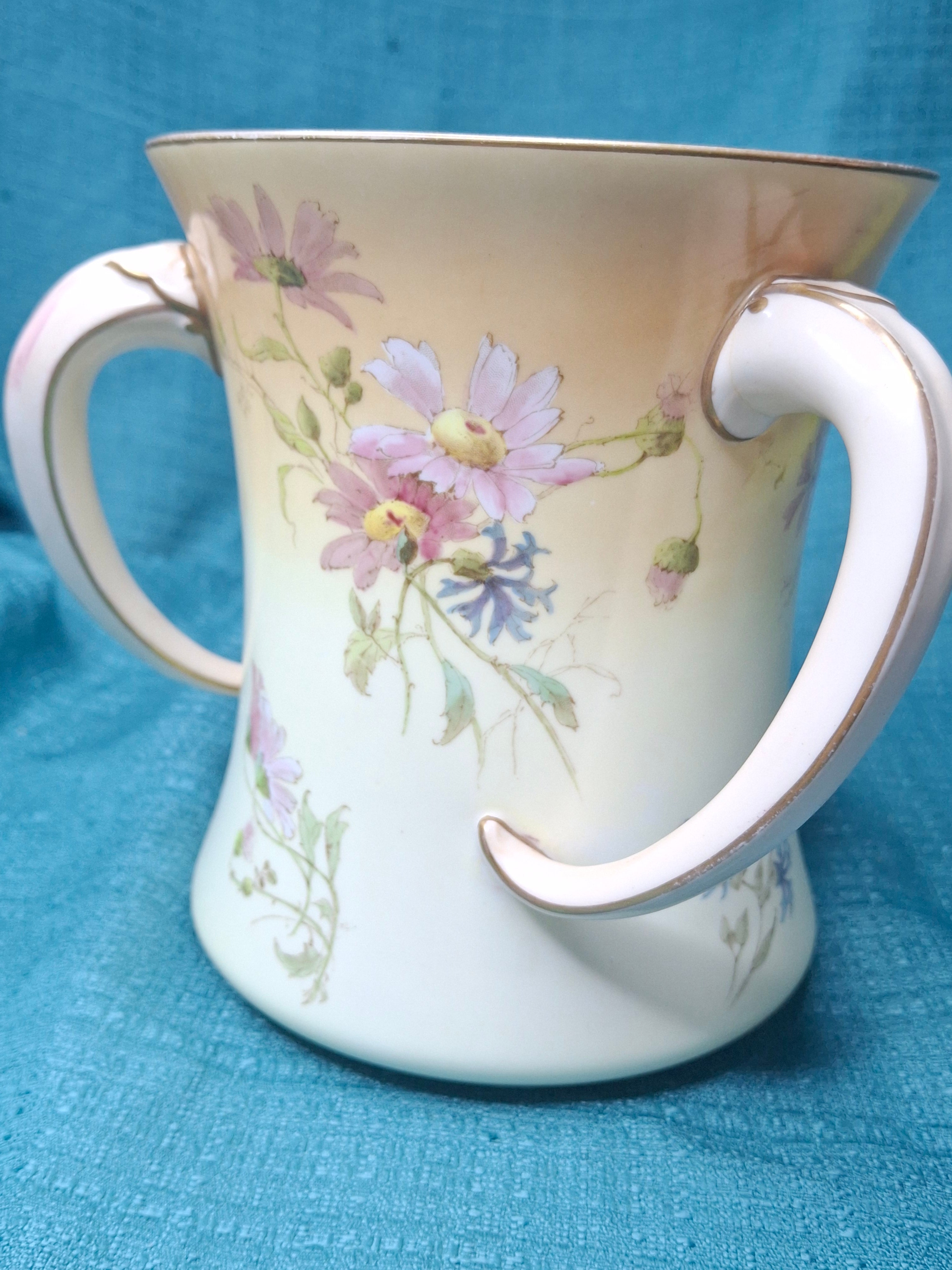 Antique Doulton Burslem Triple Handled Tyg Loving Cup / Netilat Yadayim Ritual Wash Cup c.1891