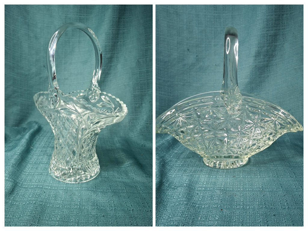 Antique EAPG Glass Basket Lot (2) - Daisy & Button Pattern - Victorian Pressed Glass