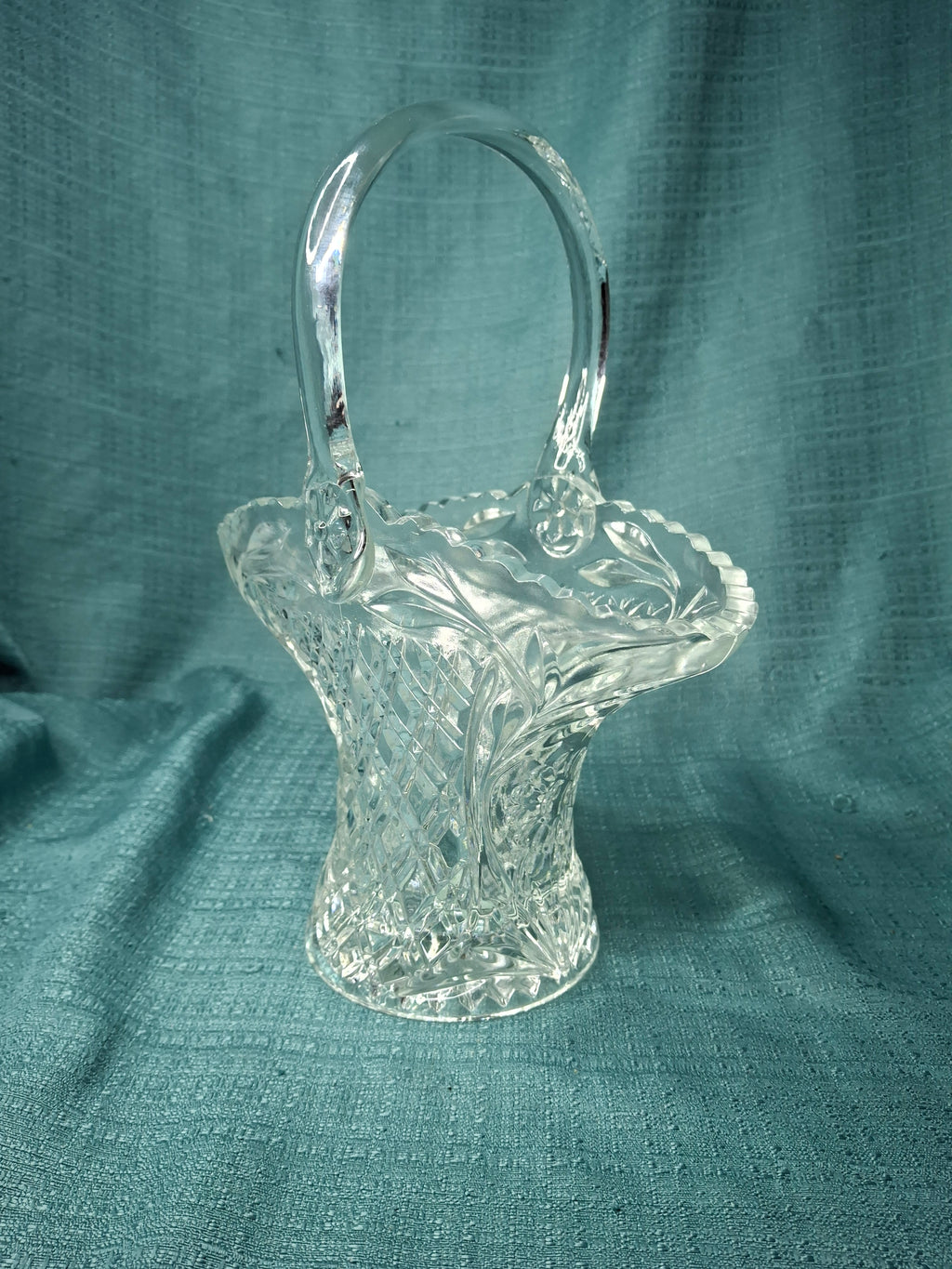 Antique EAPG Glass Basket Lot (2) - Daisy & Button Pattern - Victorian Pressed Glass
