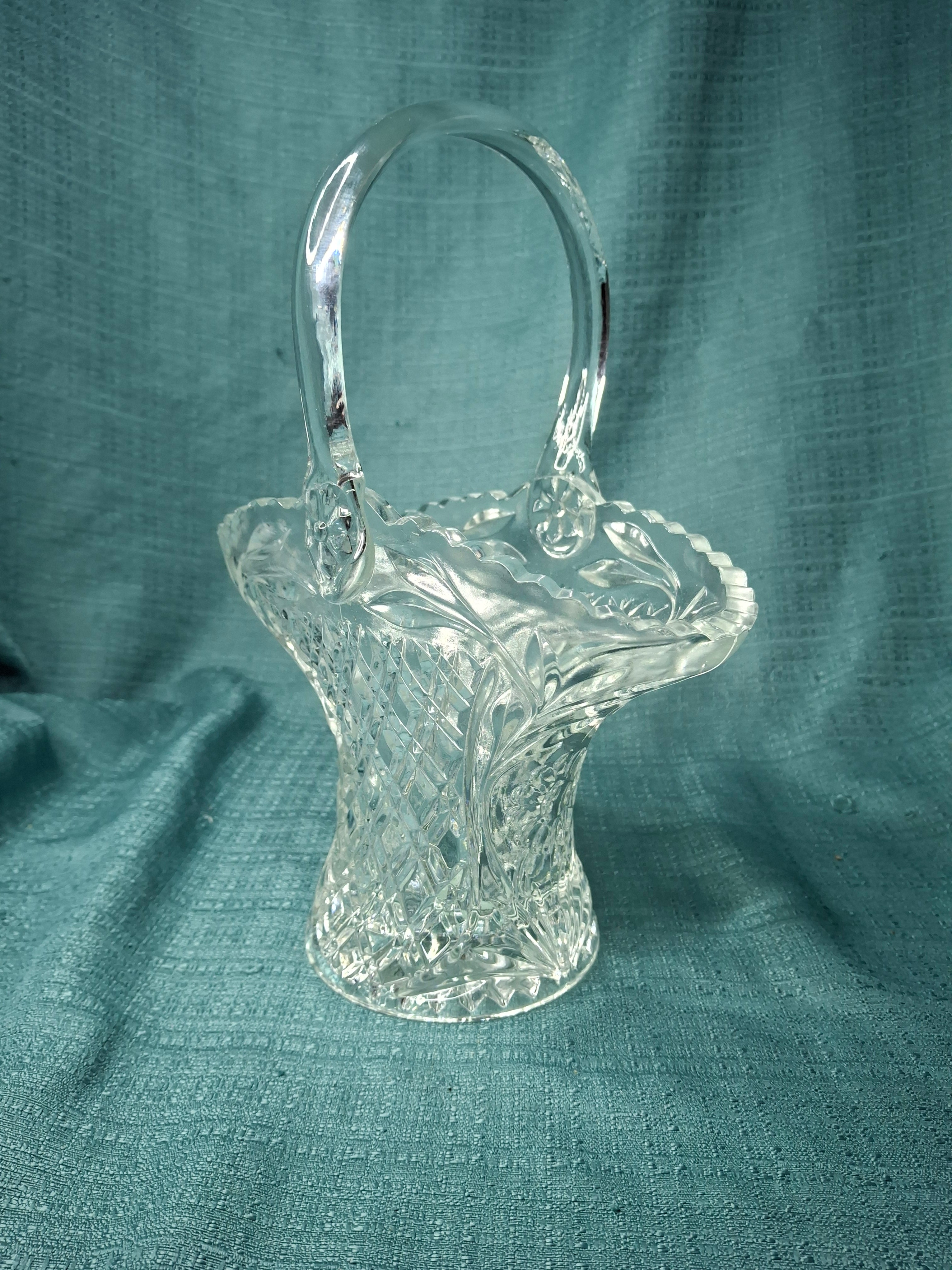 Antique EAPG Glass Basket Lot (2) - Daisy & Button Pattern - Victorian Pressed Glass