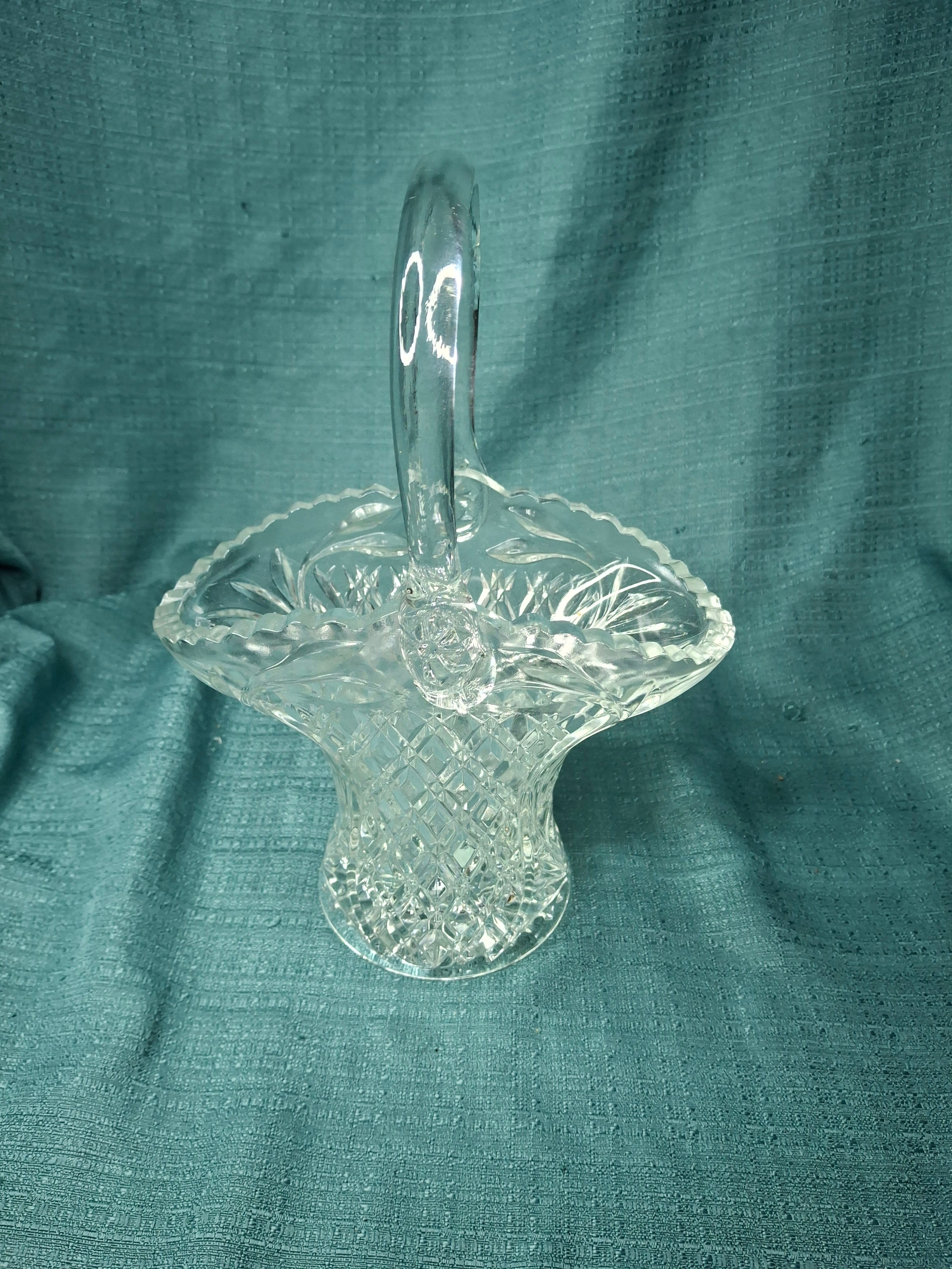 Antique EAPG Glass Basket Lot (2) - Daisy & Button Pattern - Victorian Pressed Glass
