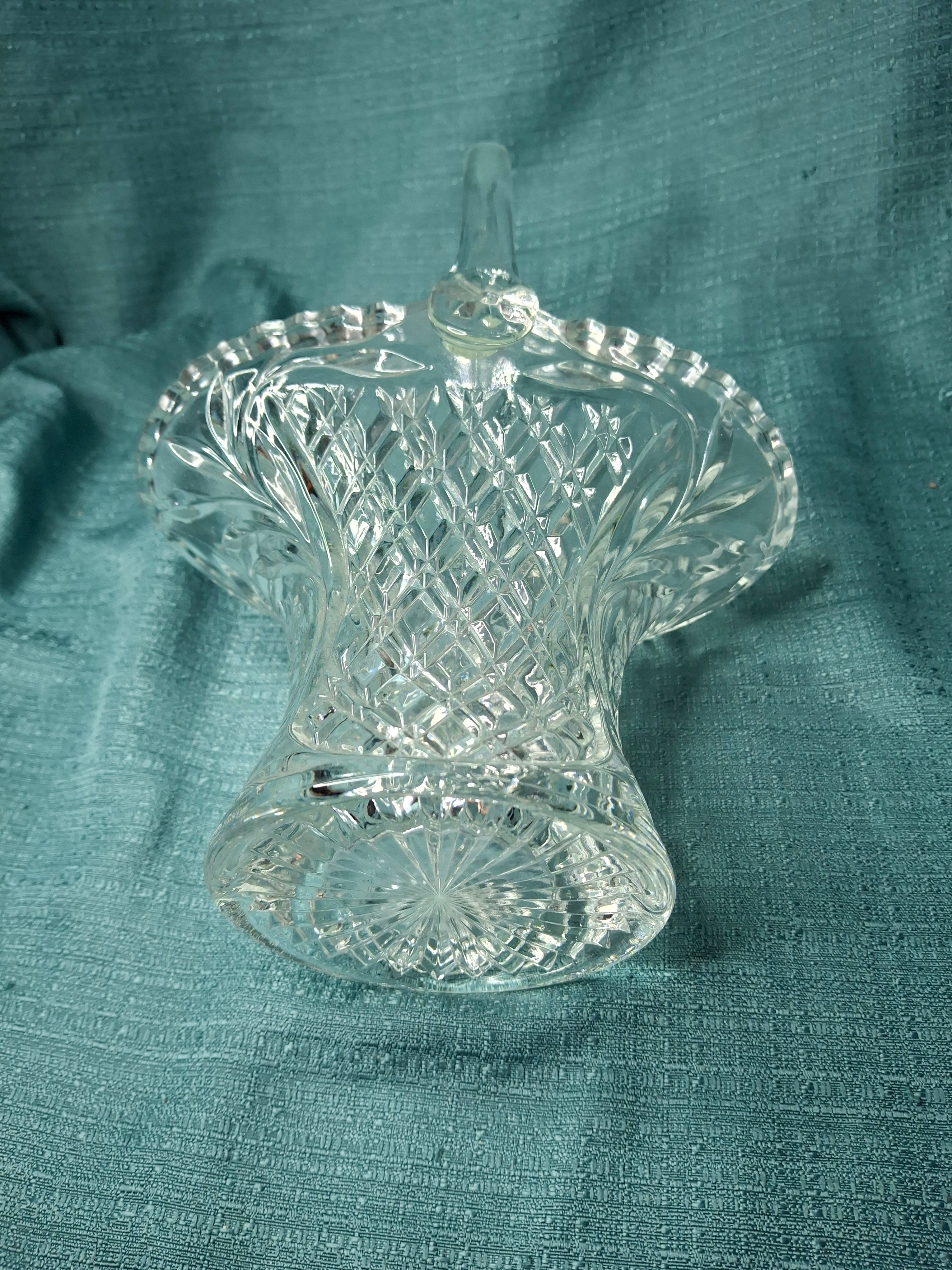 Antique EAPG Glass Basket Lot (2) - Daisy & Button Pattern - Victorian Pressed Glass