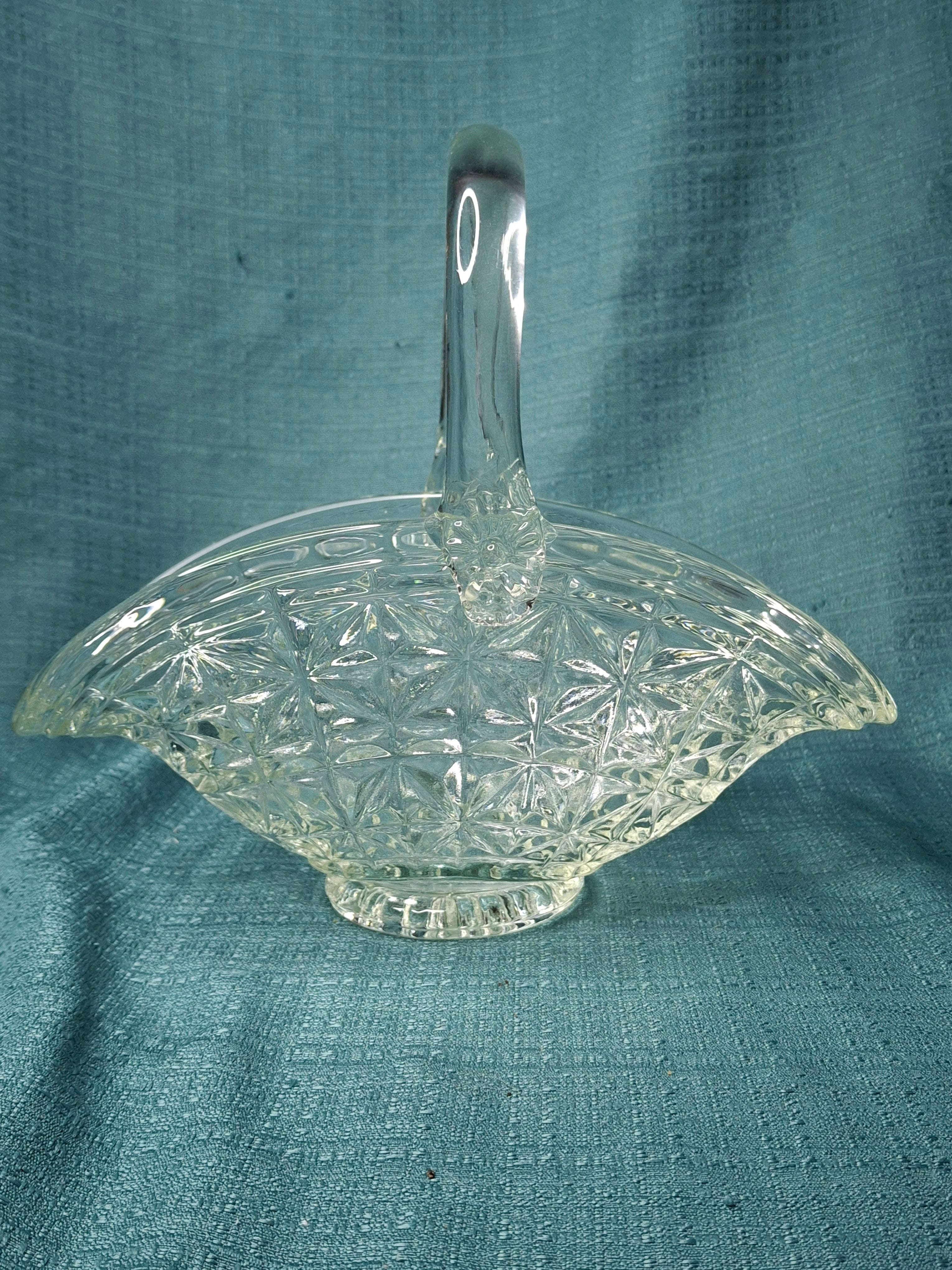 Antique EAPG Glass Basket Lot (2) - Daisy & Button Pattern - Victorian Pressed Glass