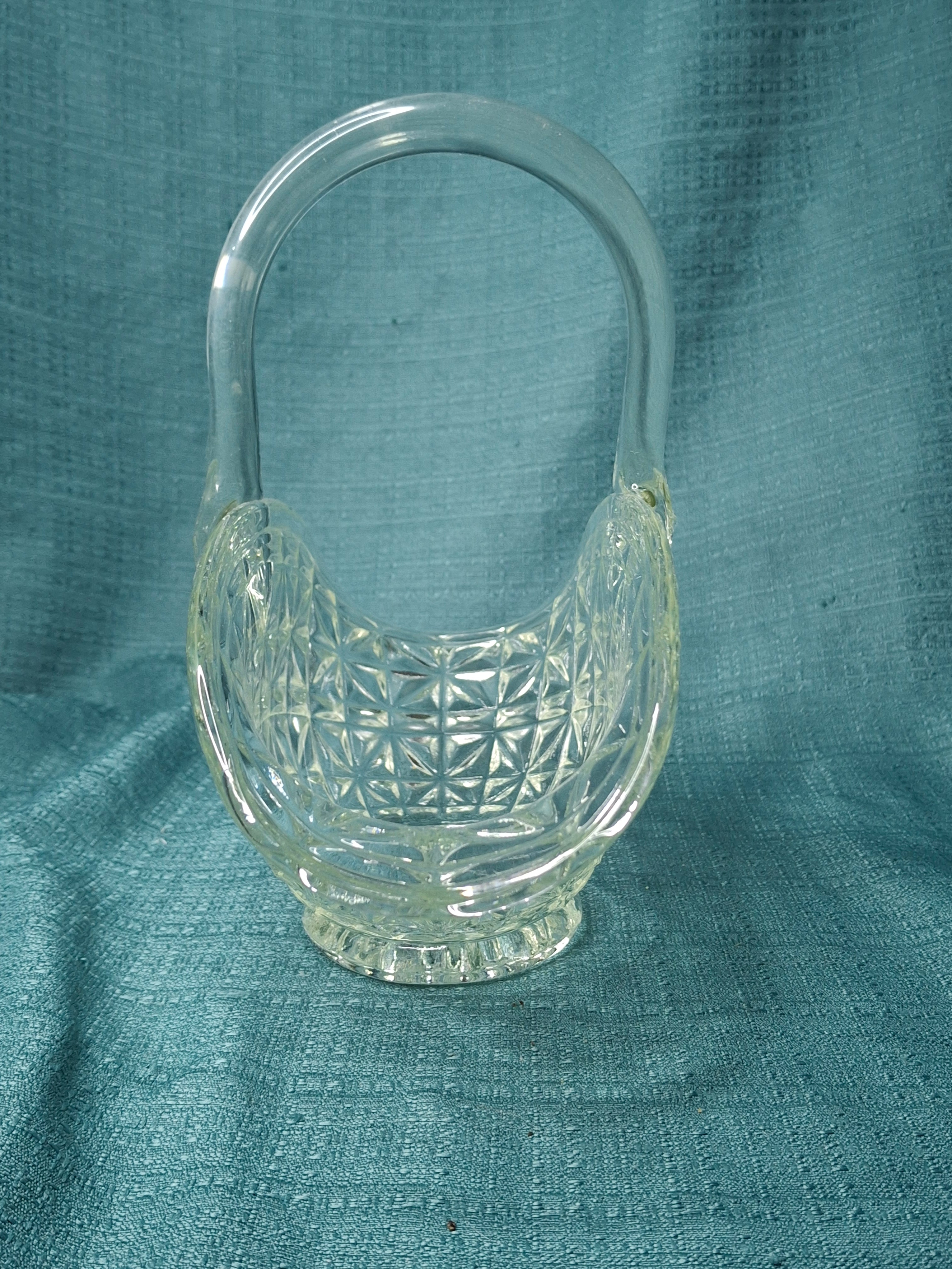 Antique EAPG Glass Basket Lot (2) - Daisy & Button Pattern - Victorian Pressed Glass
