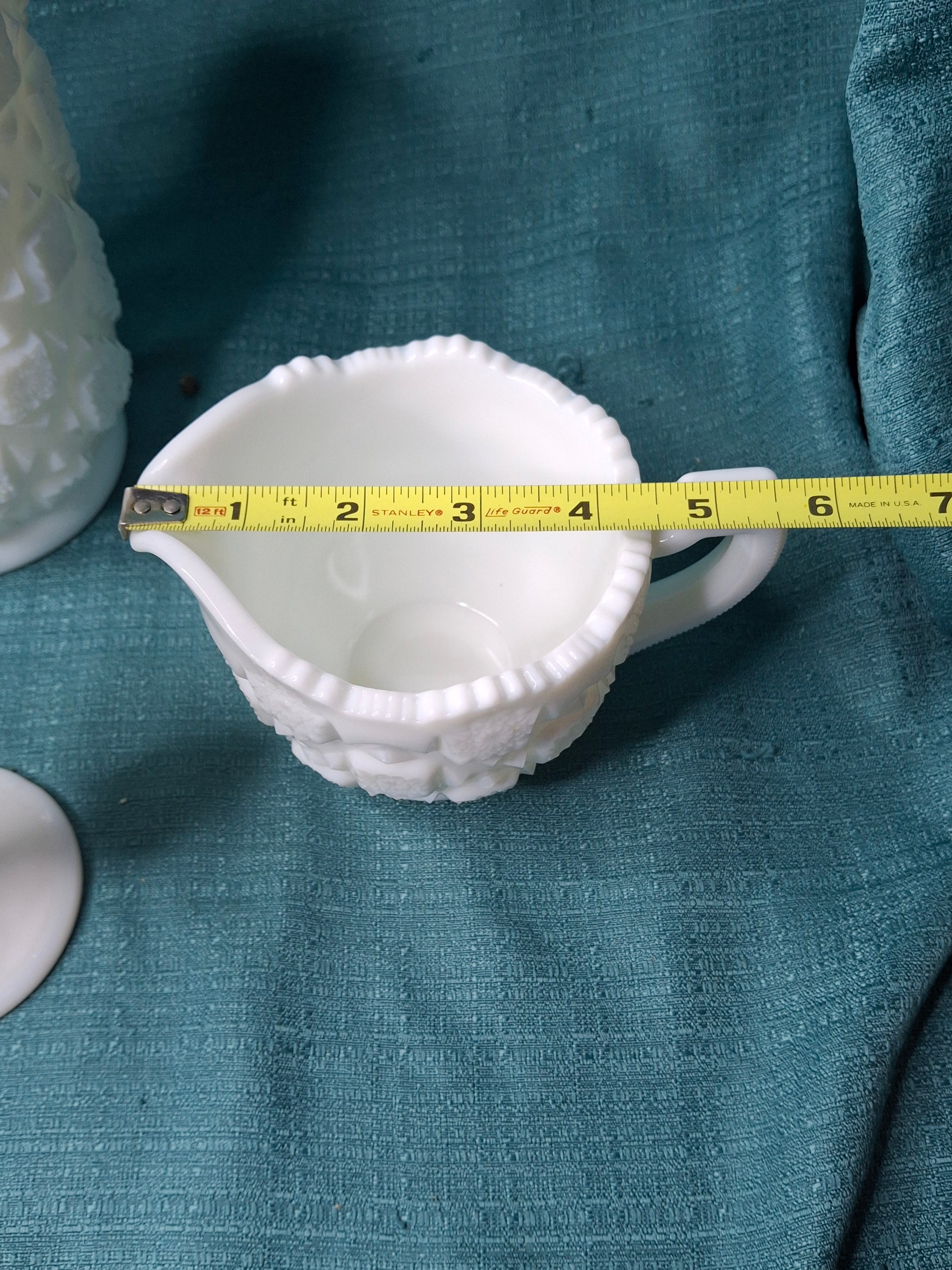 Vintage Westmoreland Milk Glass English Hobnail 4-Pc Set - Pitcher Goblet Creamer Sugar - AKA Old Quilt Pattern