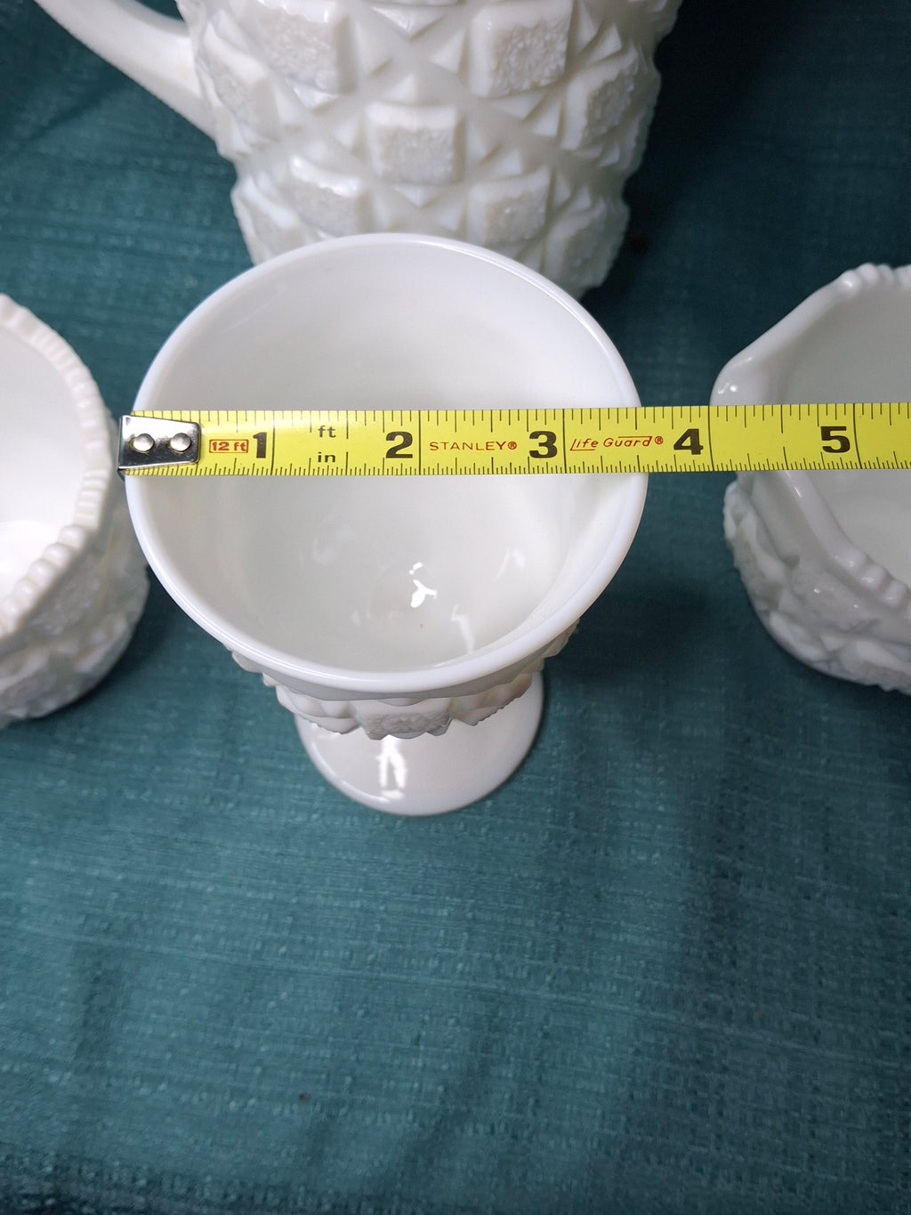 Vintage Westmoreland Milk Glass English Hobnail 4-Pc Set - Pitcher Goblet Creamer Sugar - AKA Old Quilt Pattern