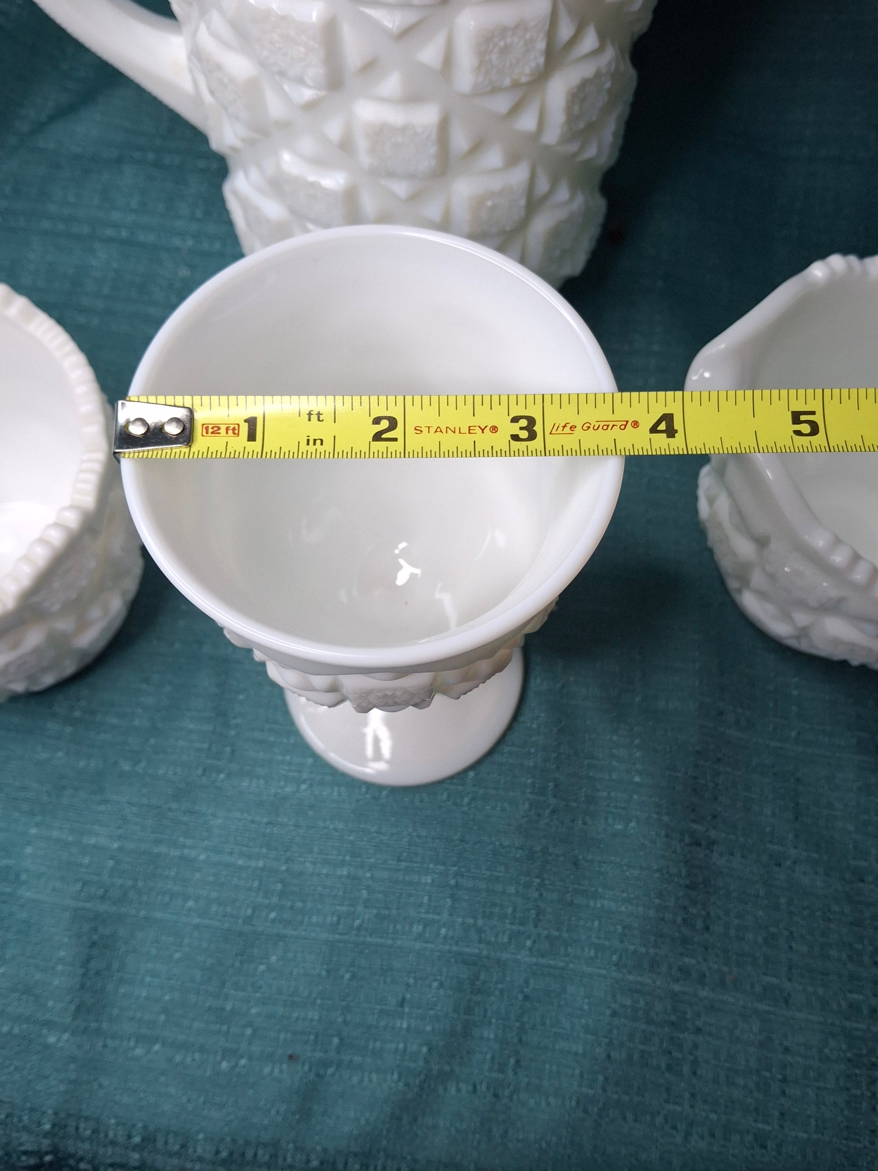 Vintage Westmoreland Milk Glass English Hobnail 4-Pc Set - Pitcher Goblet Creamer Sugar - AKA Old Quilt Pattern