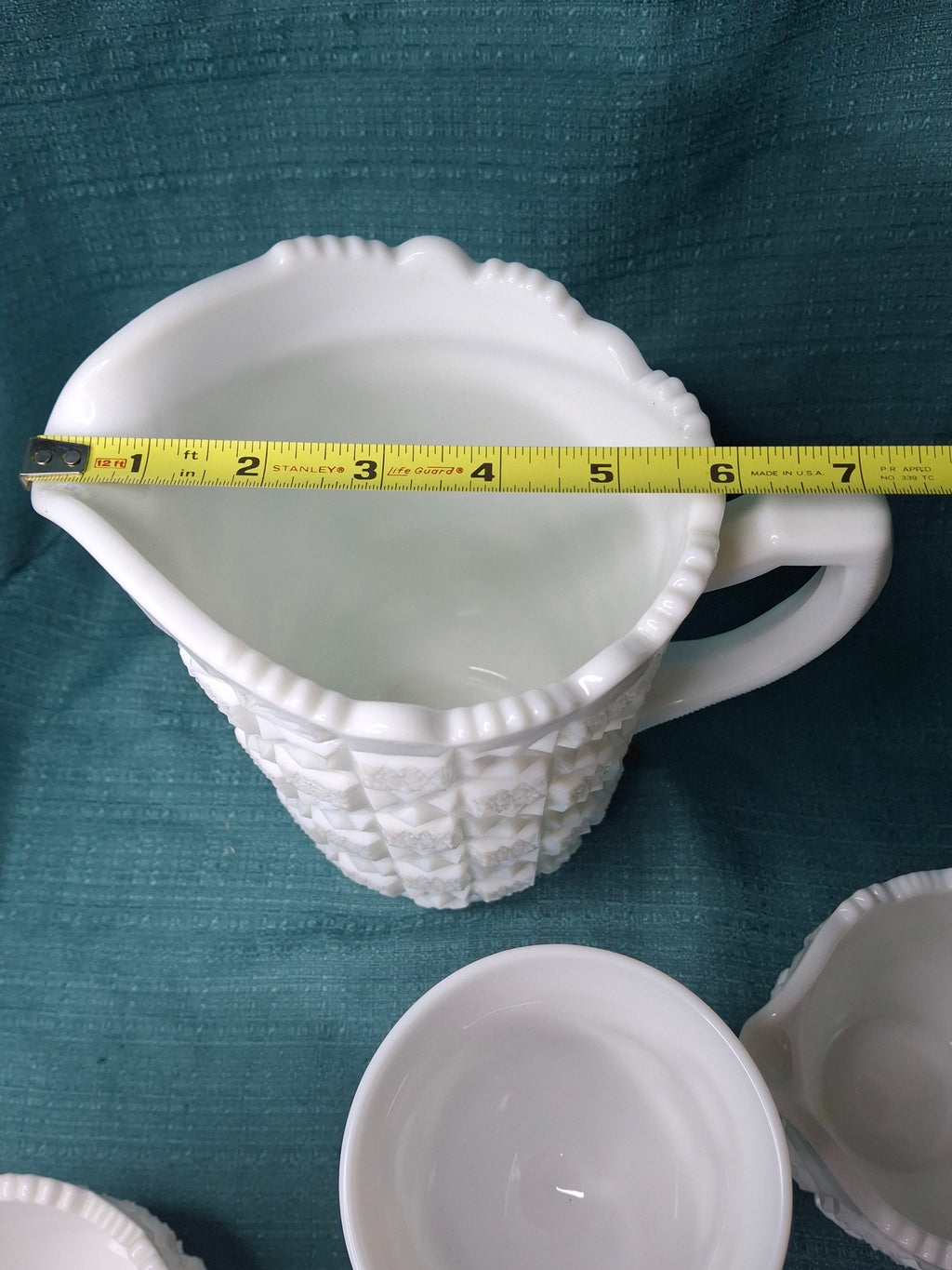 Vintage Westmoreland Milk Glass English Hobnail 4-Pc Set - Pitcher Goblet Creamer Sugar - AKA Old Quilt Pattern