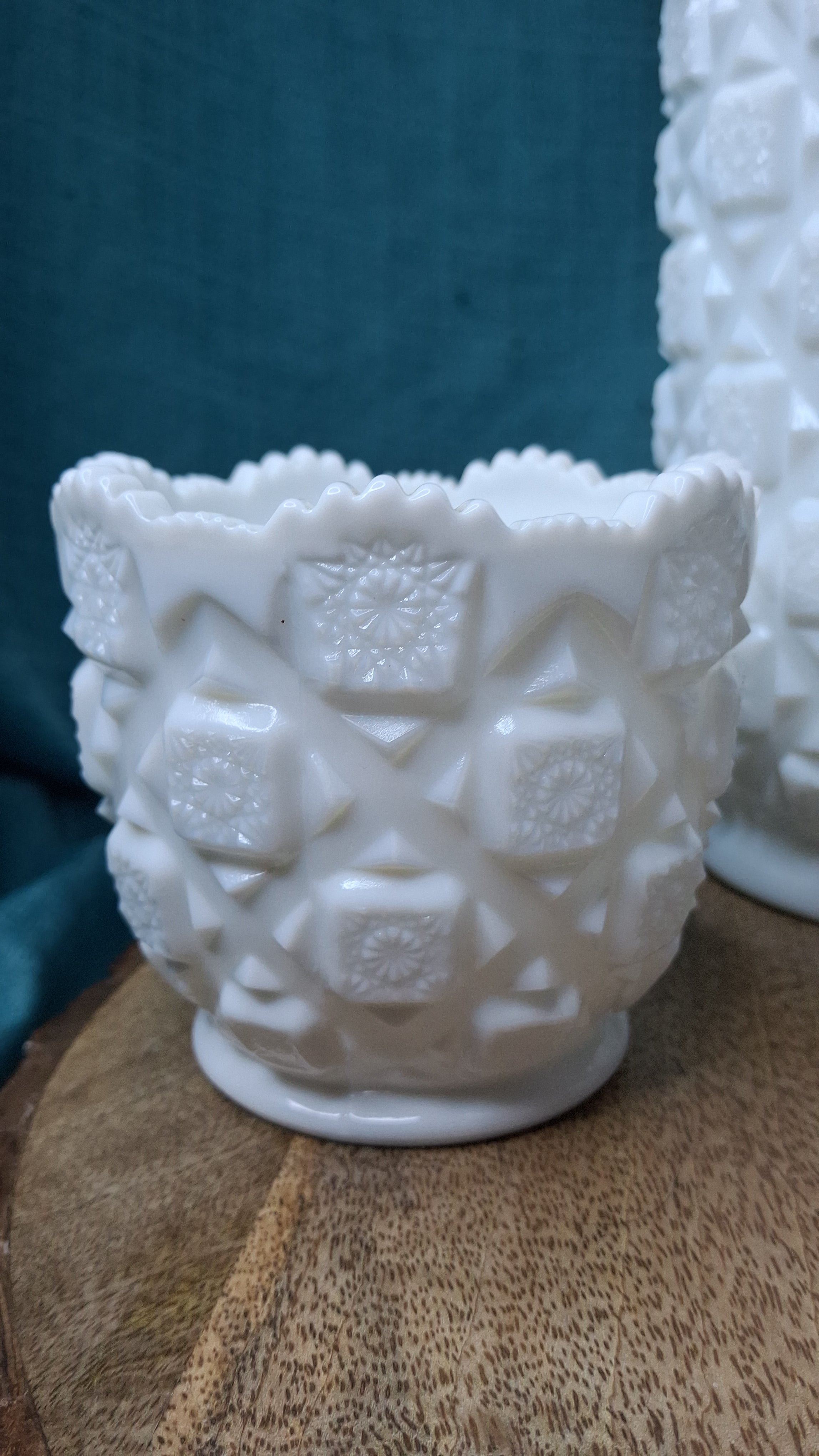 Vintage Westmoreland Milk Glass English Hobnail 4-Pc Set - Pitcher Goblet Creamer Sugar - AKA Old Quilt Pattern