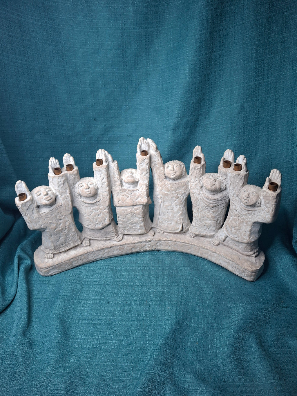 1985 Austin Productions Ellen Lord Menorah Sculpture "Celebration of Life" Judaica Durastone Art 15"