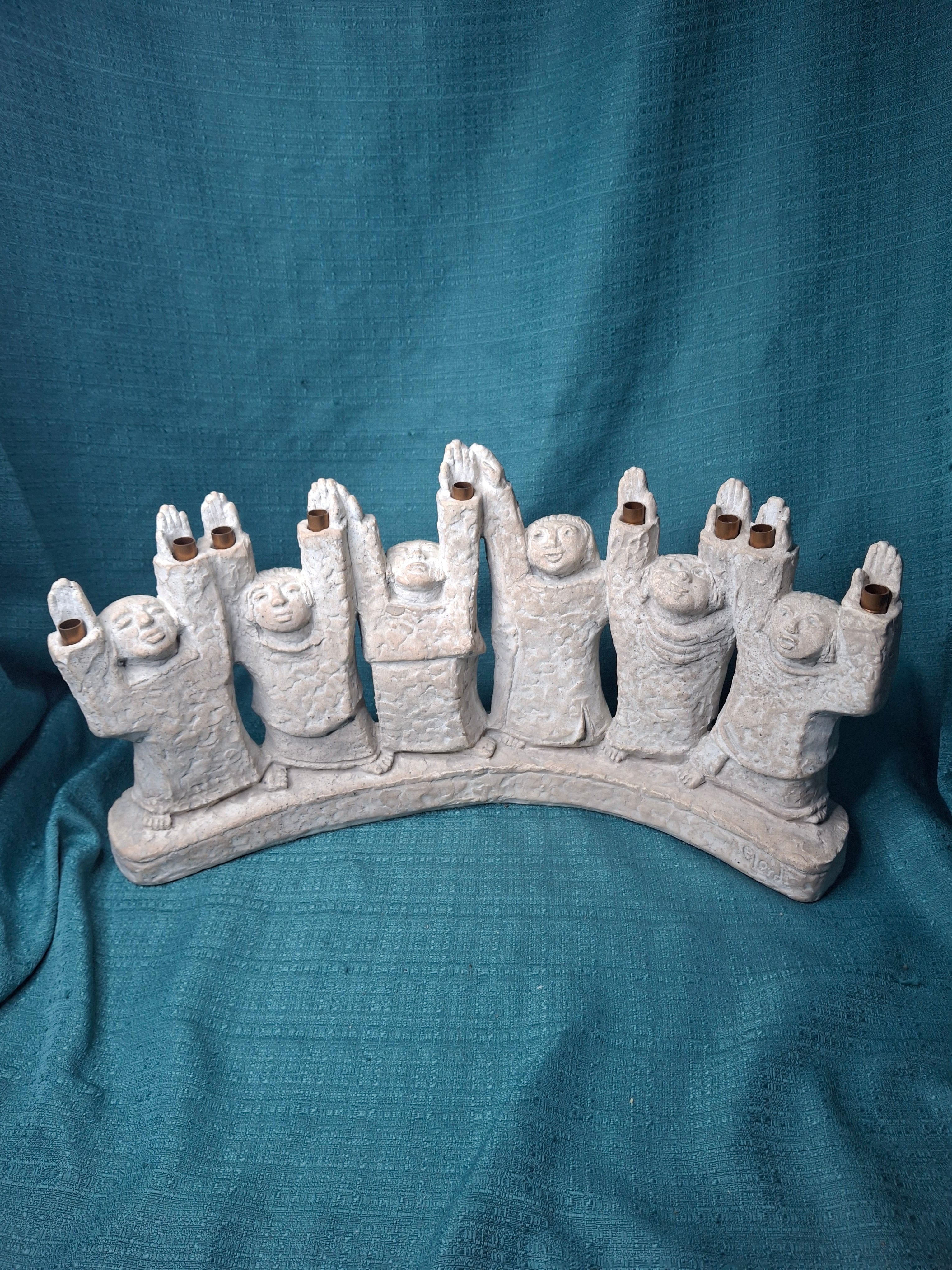 1985 Austin Productions Ellen Lord Menorah Sculpture "Celebration of Life" Judaica Durastone Art 15"