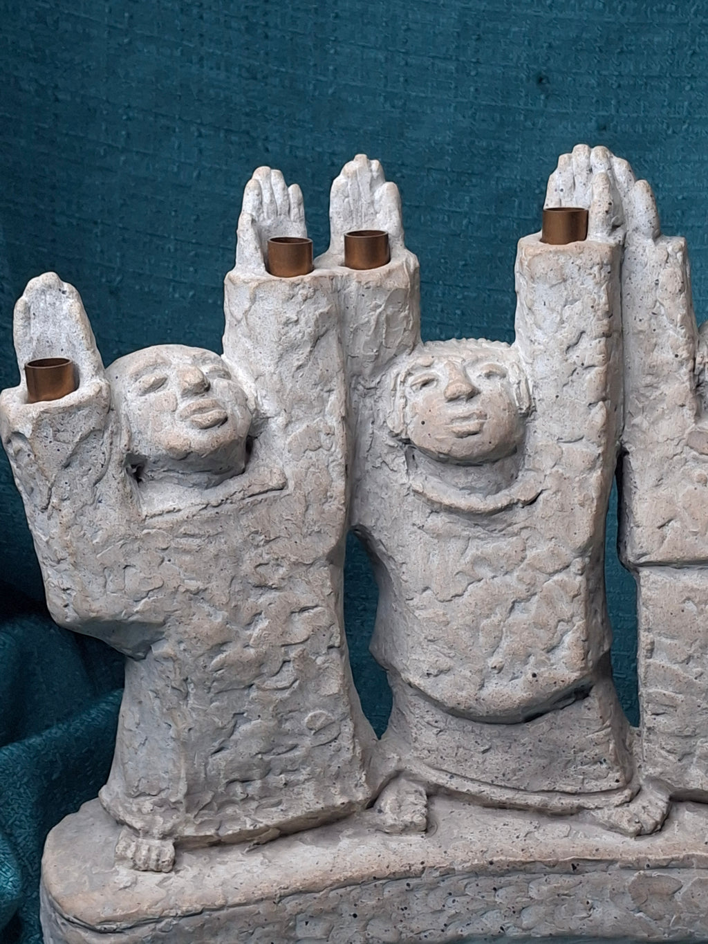 1985 Austin Productions Ellen Lord Menorah Sculpture "Celebration of Life" Judaica Durastone Art 15"