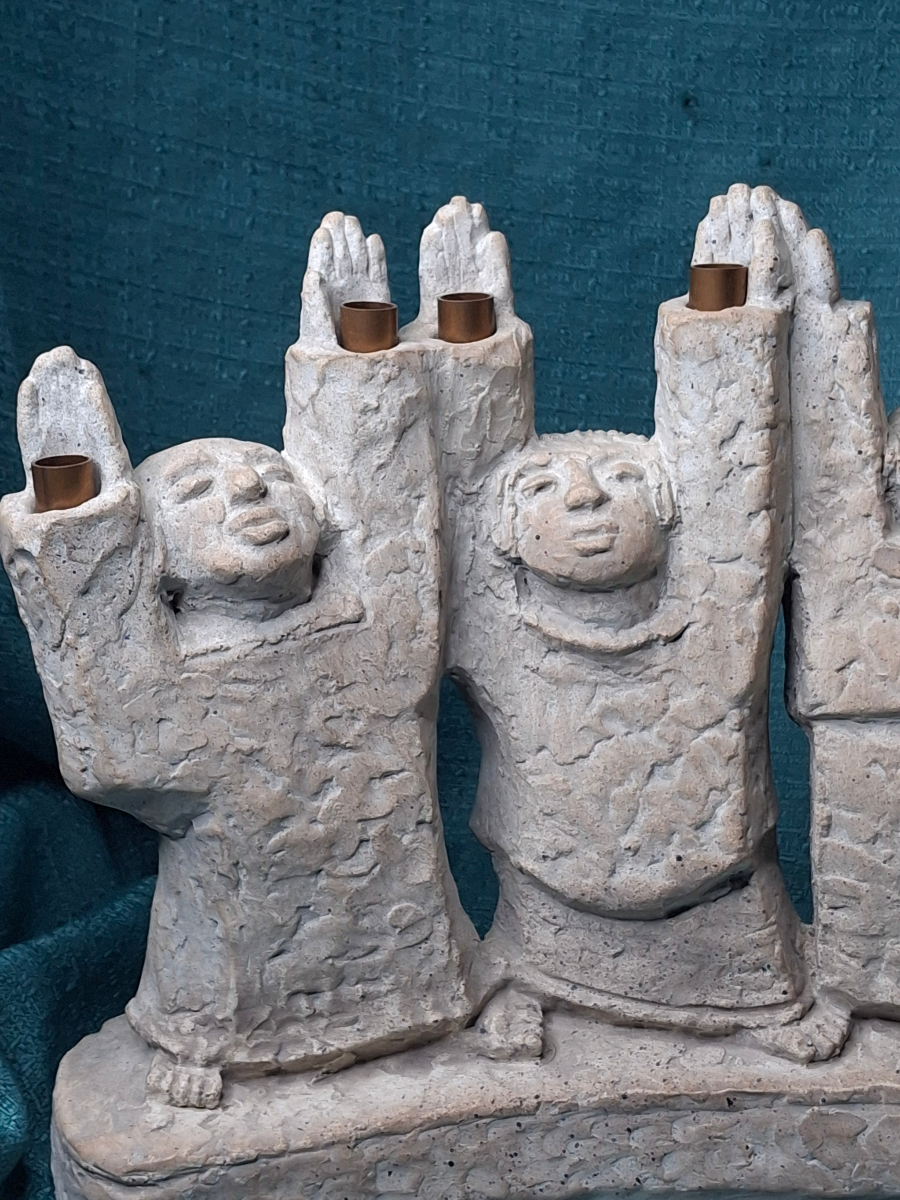 1985 Austin Productions Ellen Lord Menorah Sculpture "Celebration of Life" Judaica Durastone Art 15"
