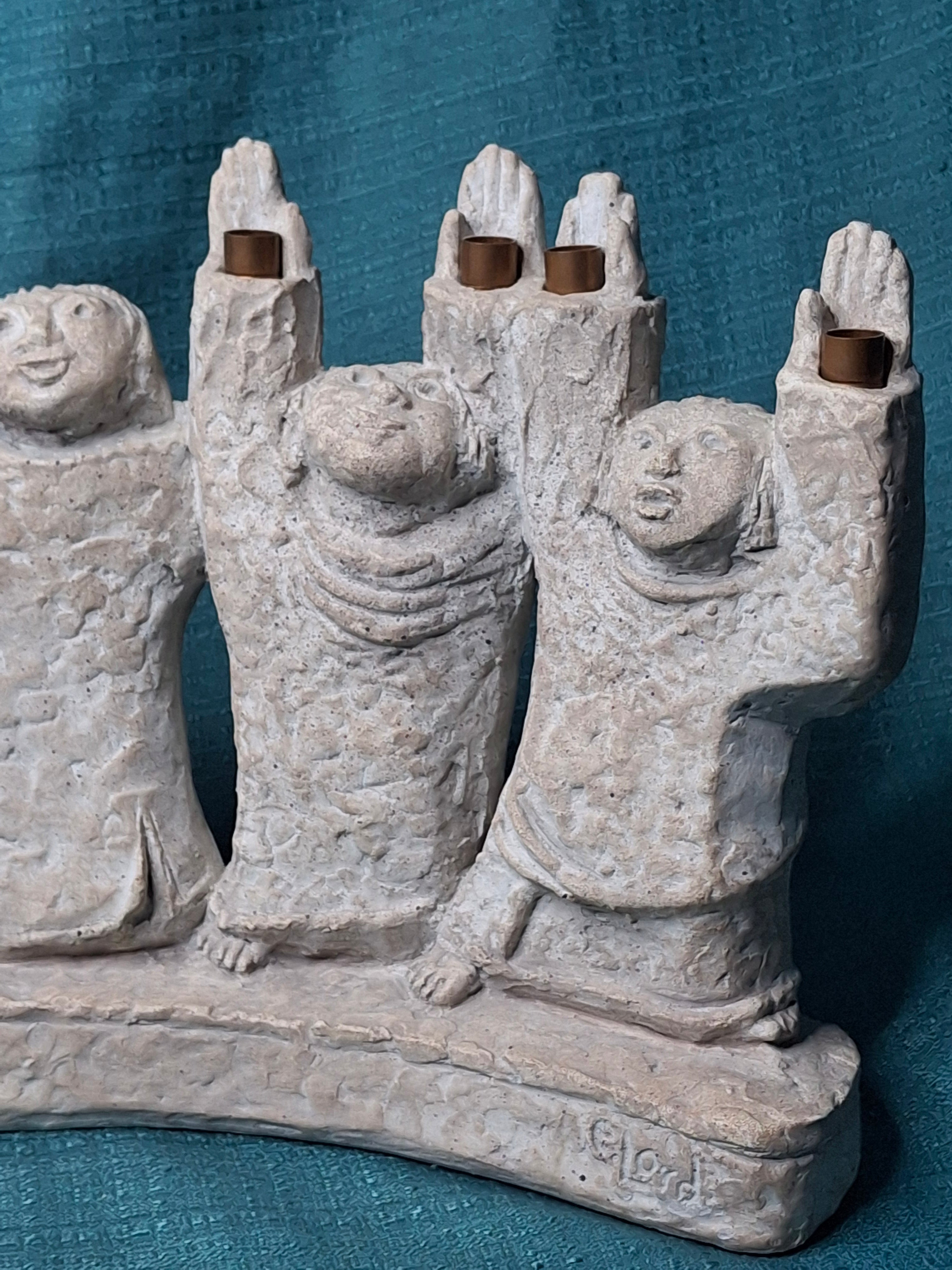 1985 Austin Productions Ellen Lord Menorah Sculpture "Celebration of Life" Judaica Durastone Art 15"