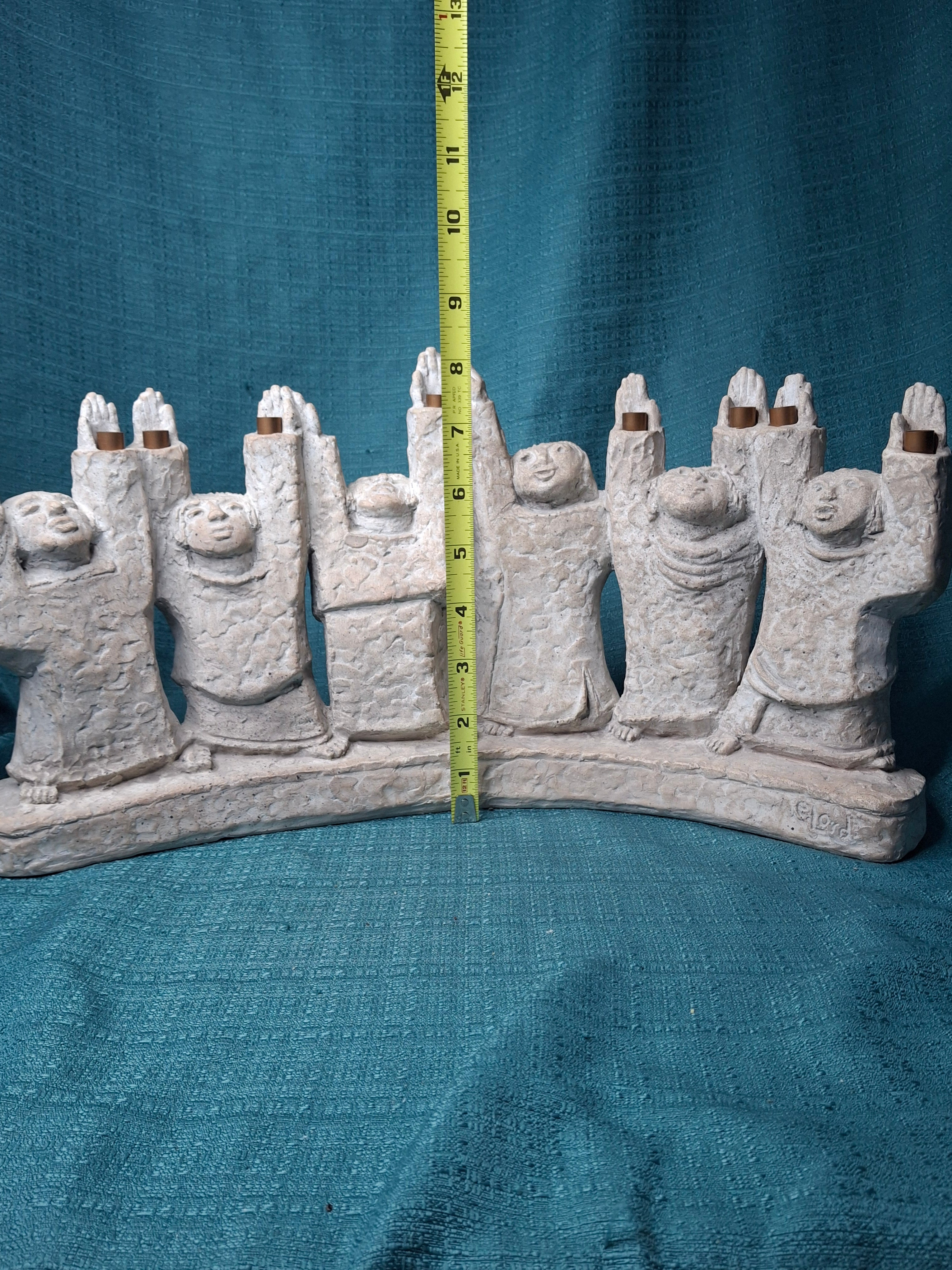 1985 Austin Productions Ellen Lord Menorah Sculpture "Celebration of Life" Judaica Durastone Art 15"