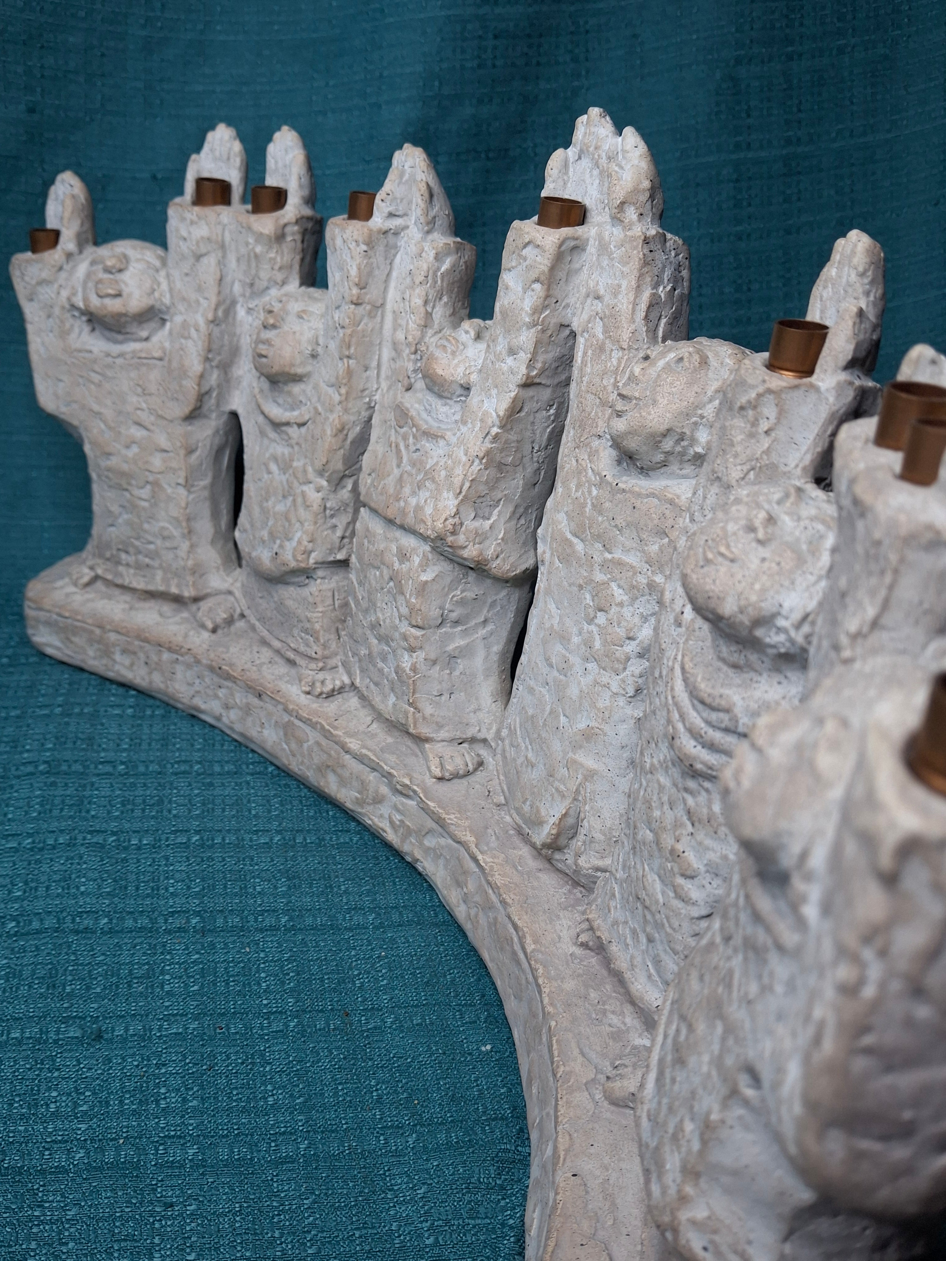 1985 Austin Productions Ellen Lord Menorah Sculpture "Celebration of Life" Judaica Durastone Art 15"