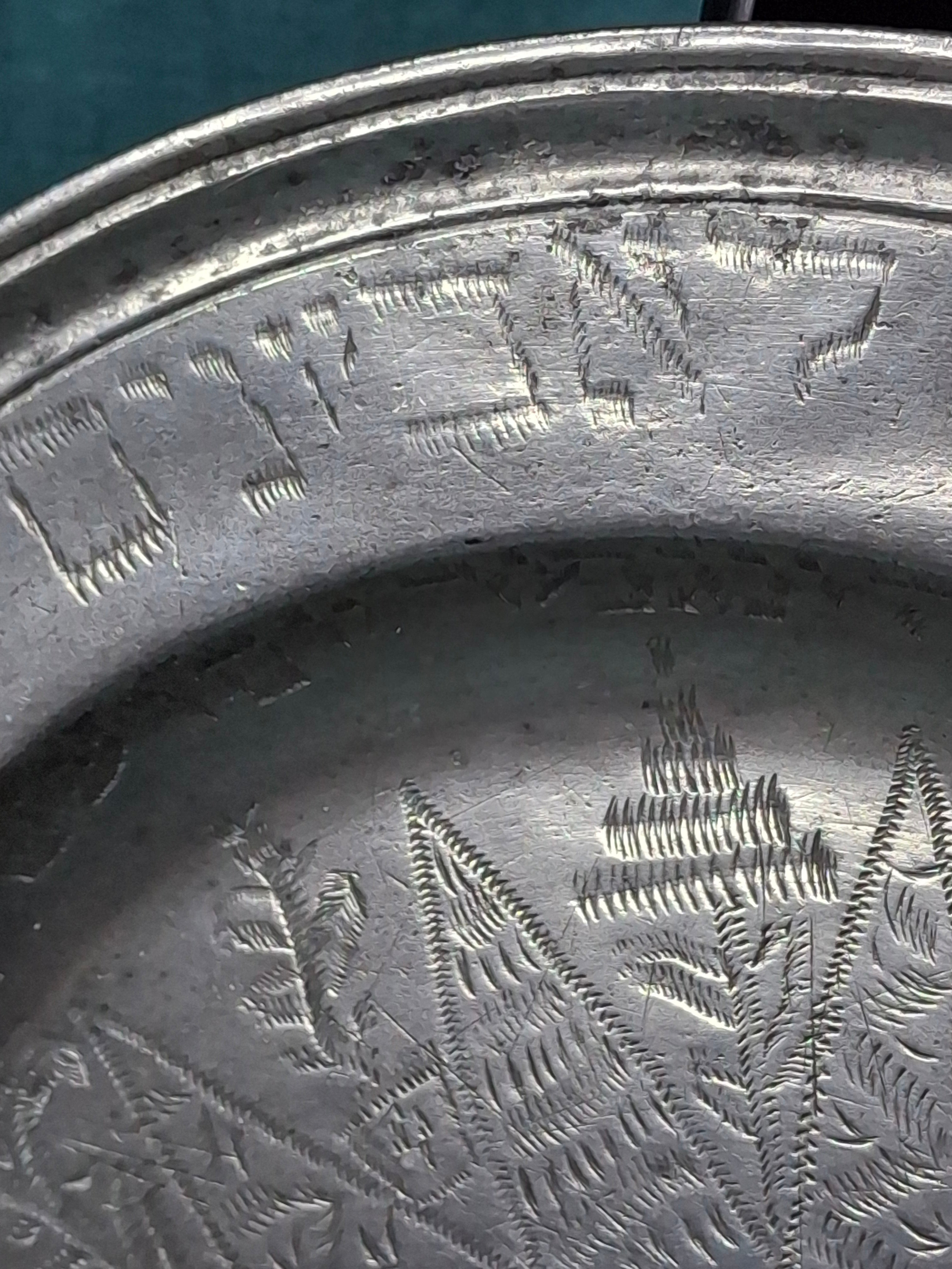 Extremely Rare 1761 Signed Judaica Pewter Purim Plate – Israel Ben Meir of Bischwiller