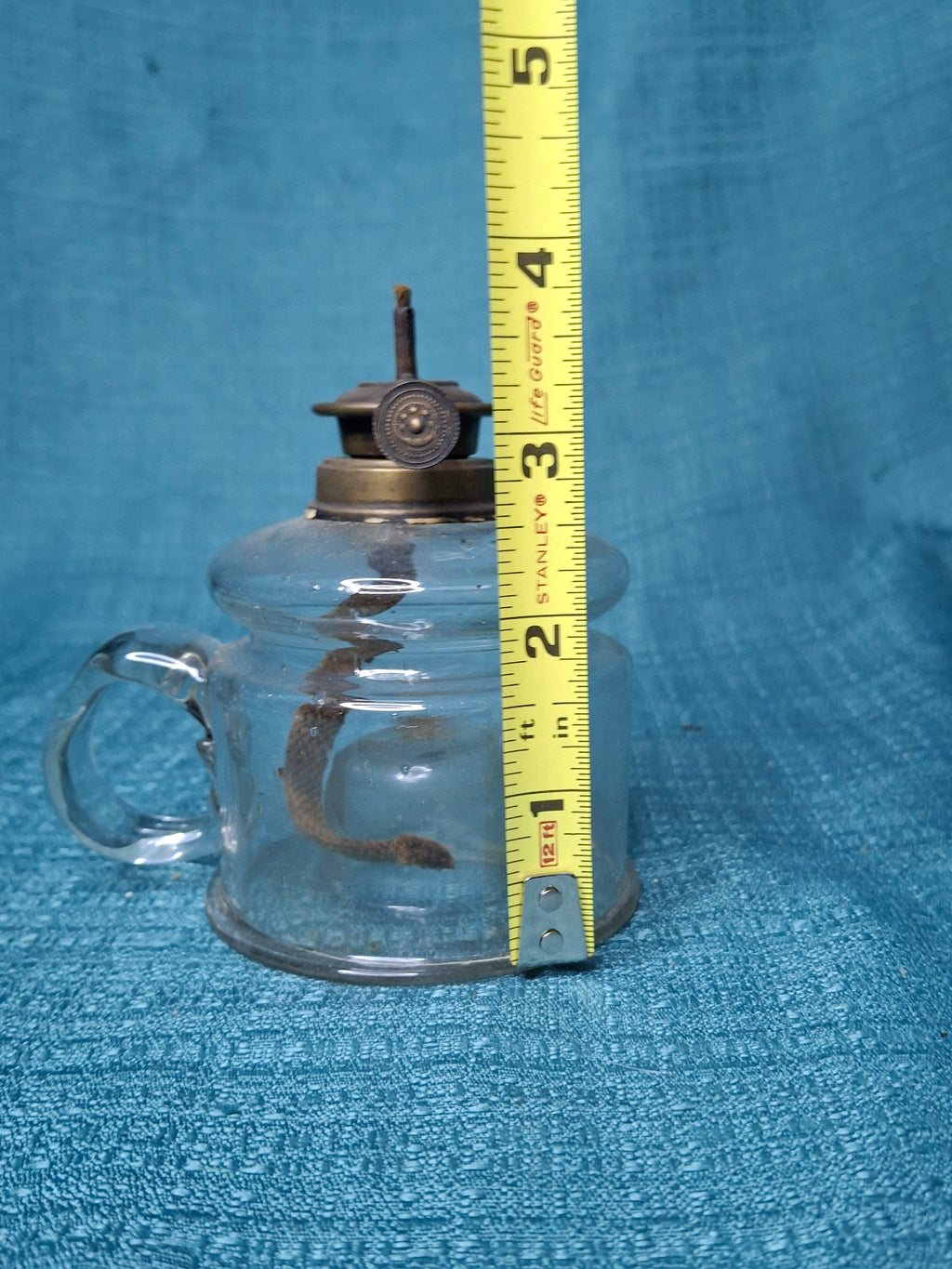 EAPG Clear Glass Nutmeg Finger Lamp P&A Nutmeg Burner Moon & Stars Thumbwheel