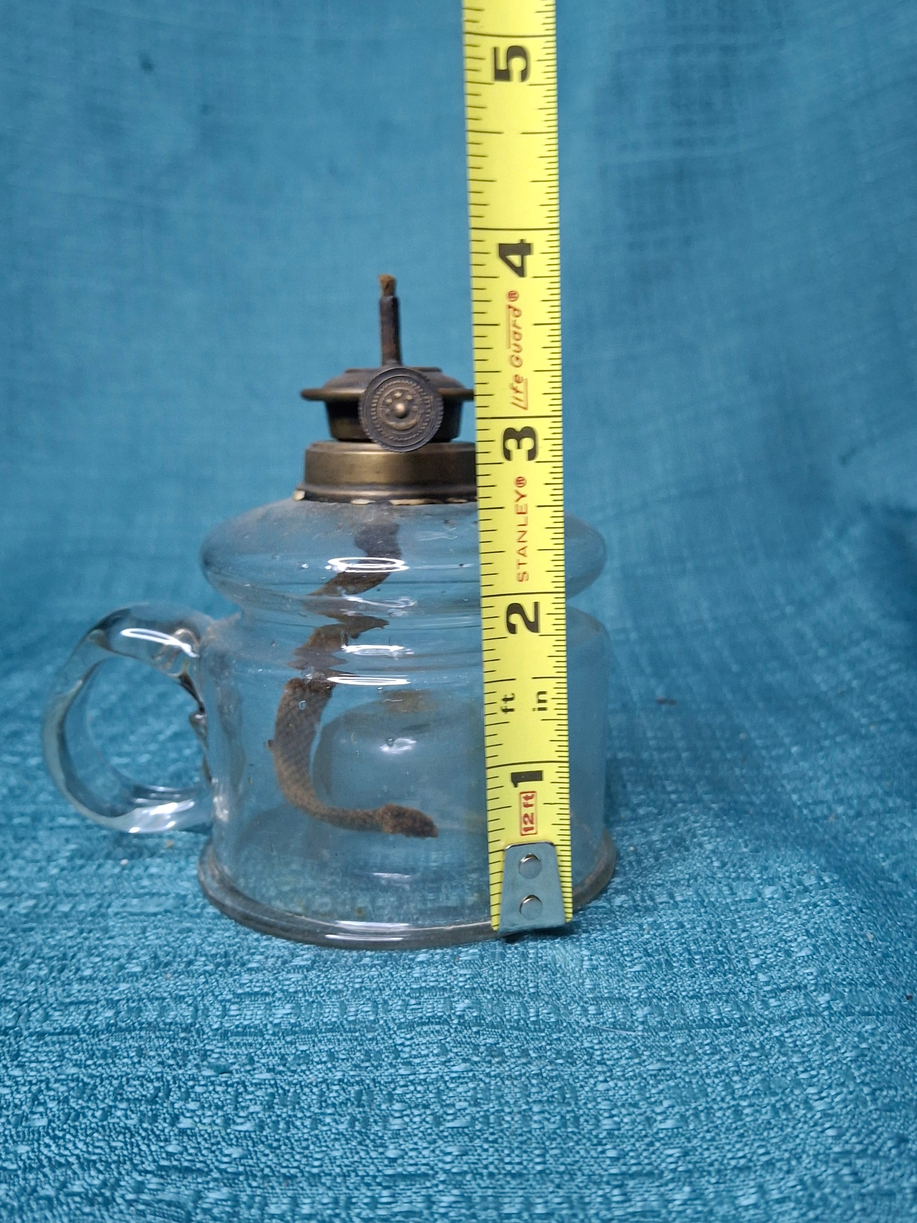 EAPG Clear Glass Nutmeg Finger Lamp P&A Nutmeg Burner Moon & Stars Thumbwheel