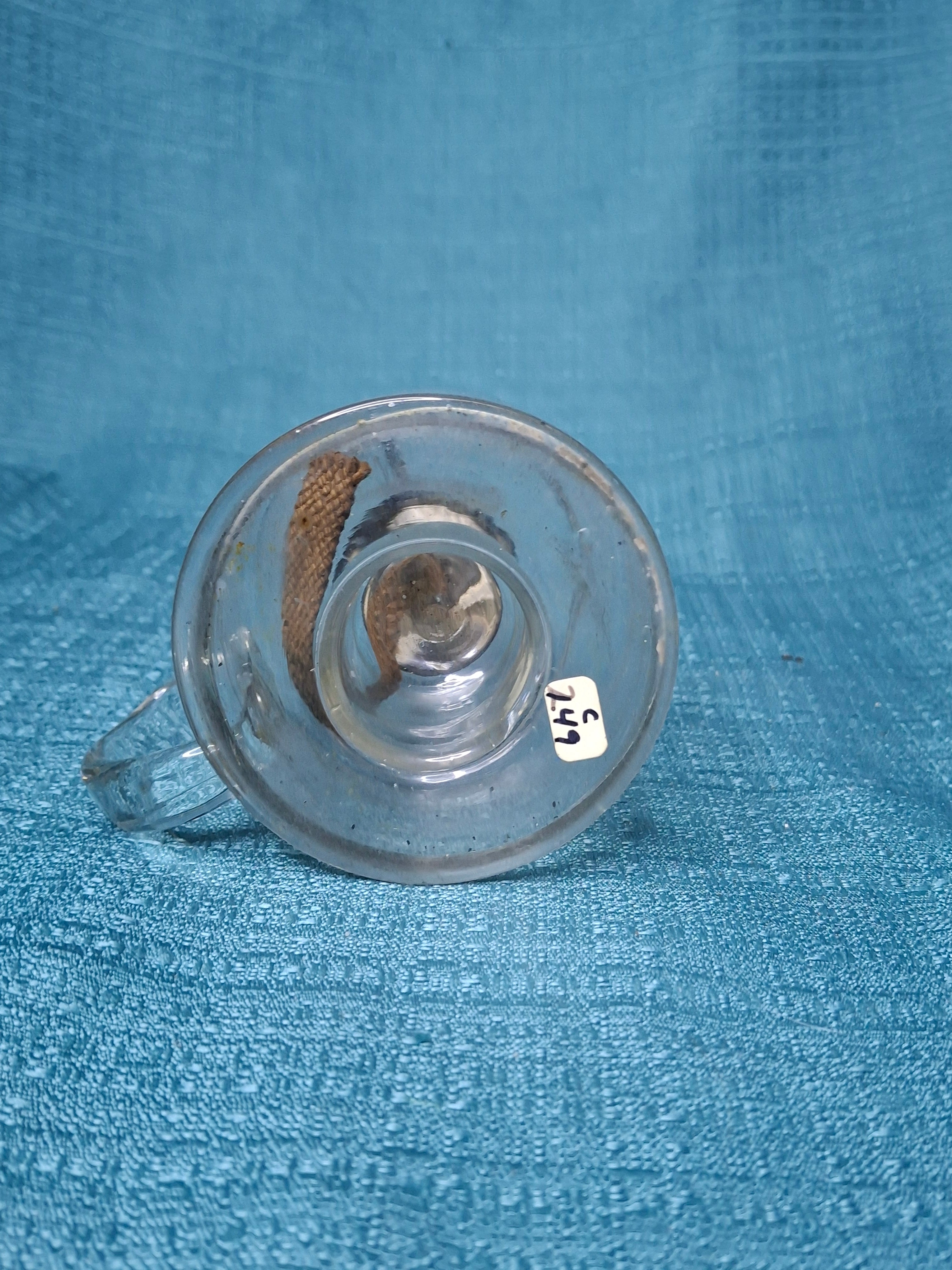 EAPG Clear Glass Nutmeg Finger Lamp P&A Nutmeg Burner Moon & Stars Thumbwheel