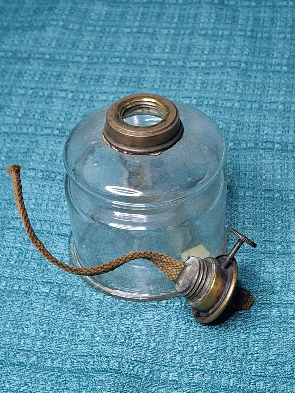 EAPG Clear Glass Nutmeg Finger Lamp P&A Nutmeg Burner Moon & Stars Thumbwheel