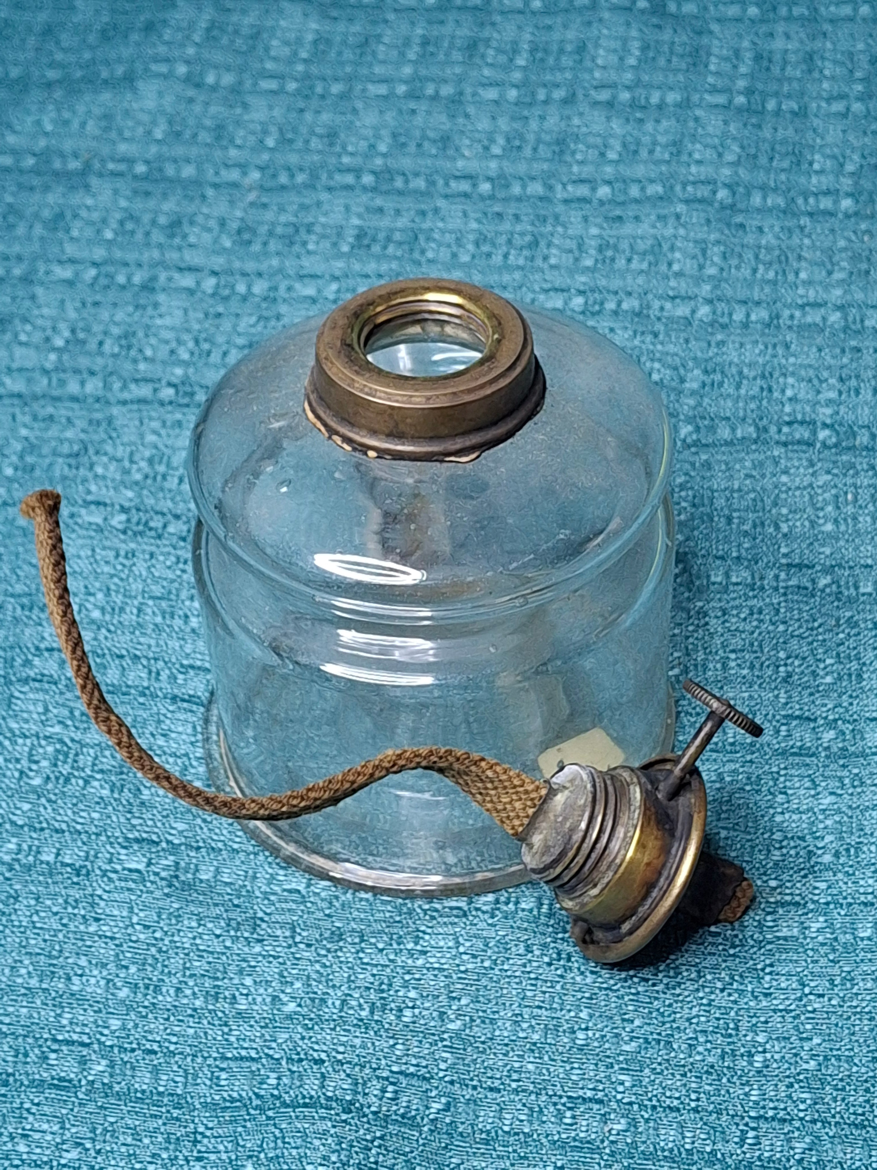 EAPG Clear Glass Nutmeg Finger Lamp P&A Nutmeg Burner Moon & Stars Thumbwheel