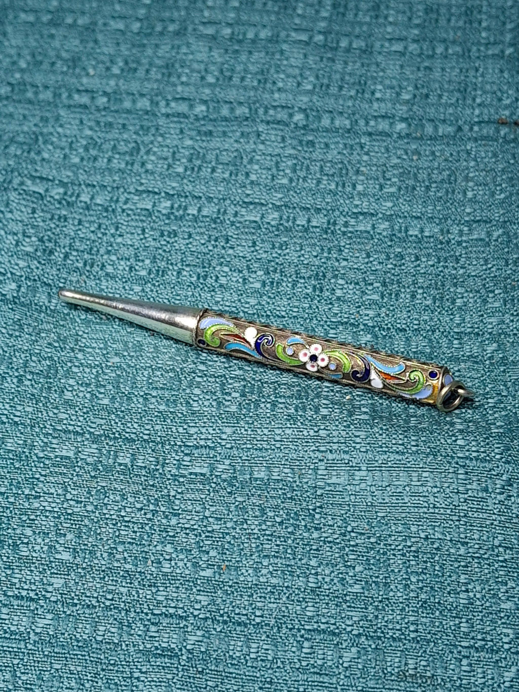 Antique Imperial Russian Silver Cloisonné Enamel Mechanical Pencil 1908-1917 Kokoshnik
