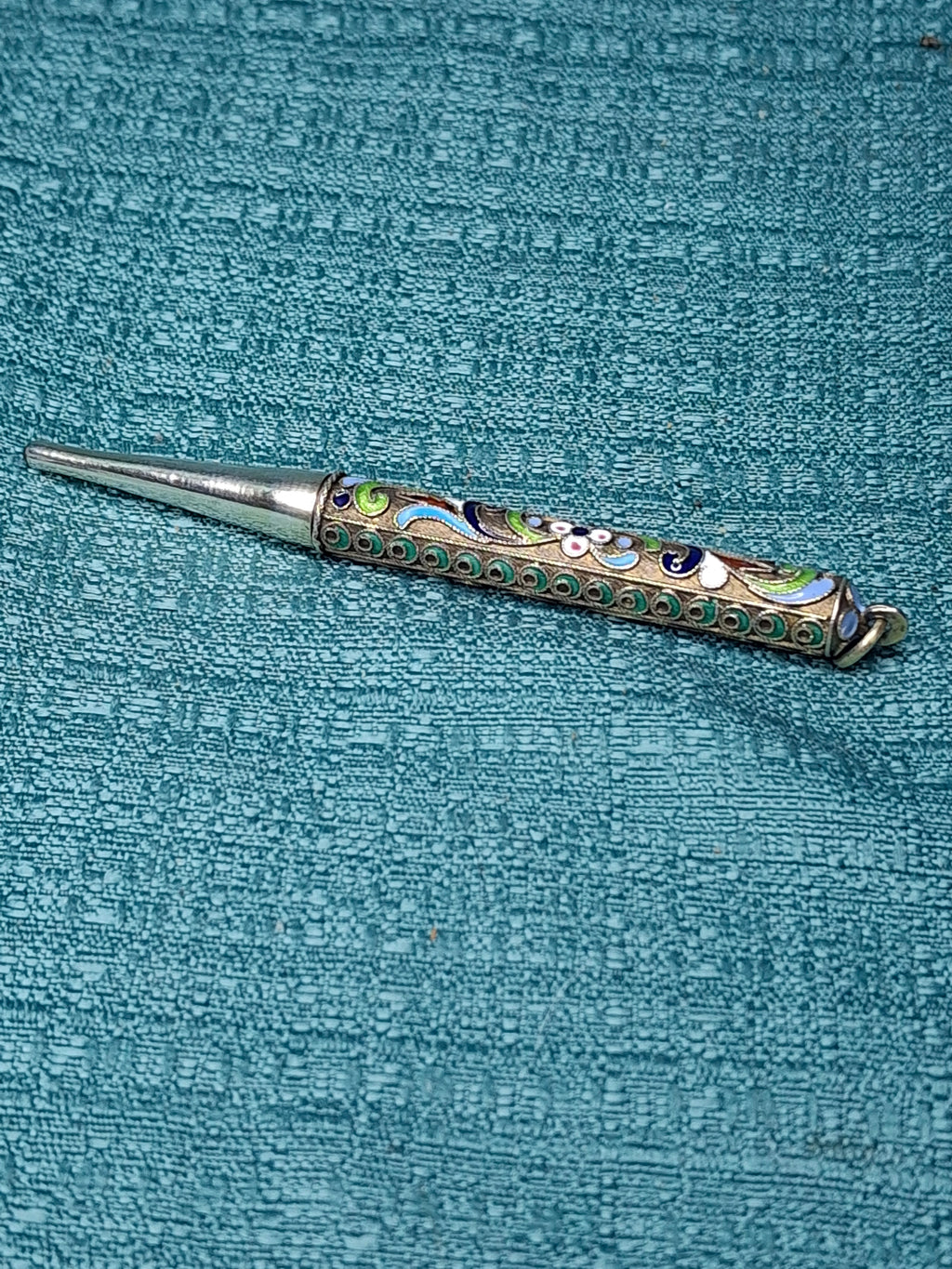 Antique Imperial Russian Silver Cloisonné Enamel Mechanical Pencil 1908-1917 Kokoshnik