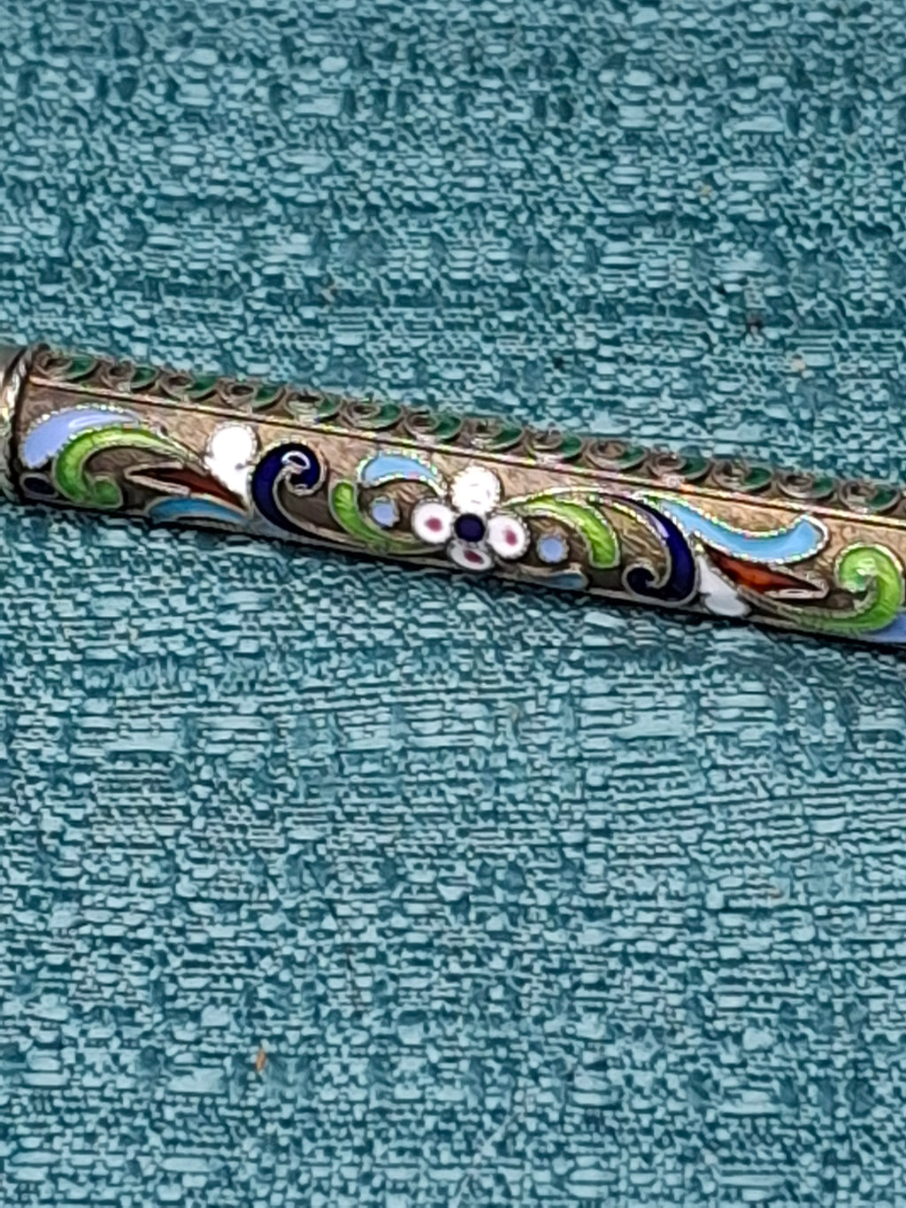 Antique Imperial Russian Silver Cloisonné Enamel Mechanical Pencil 1908-1917 Kokoshnik