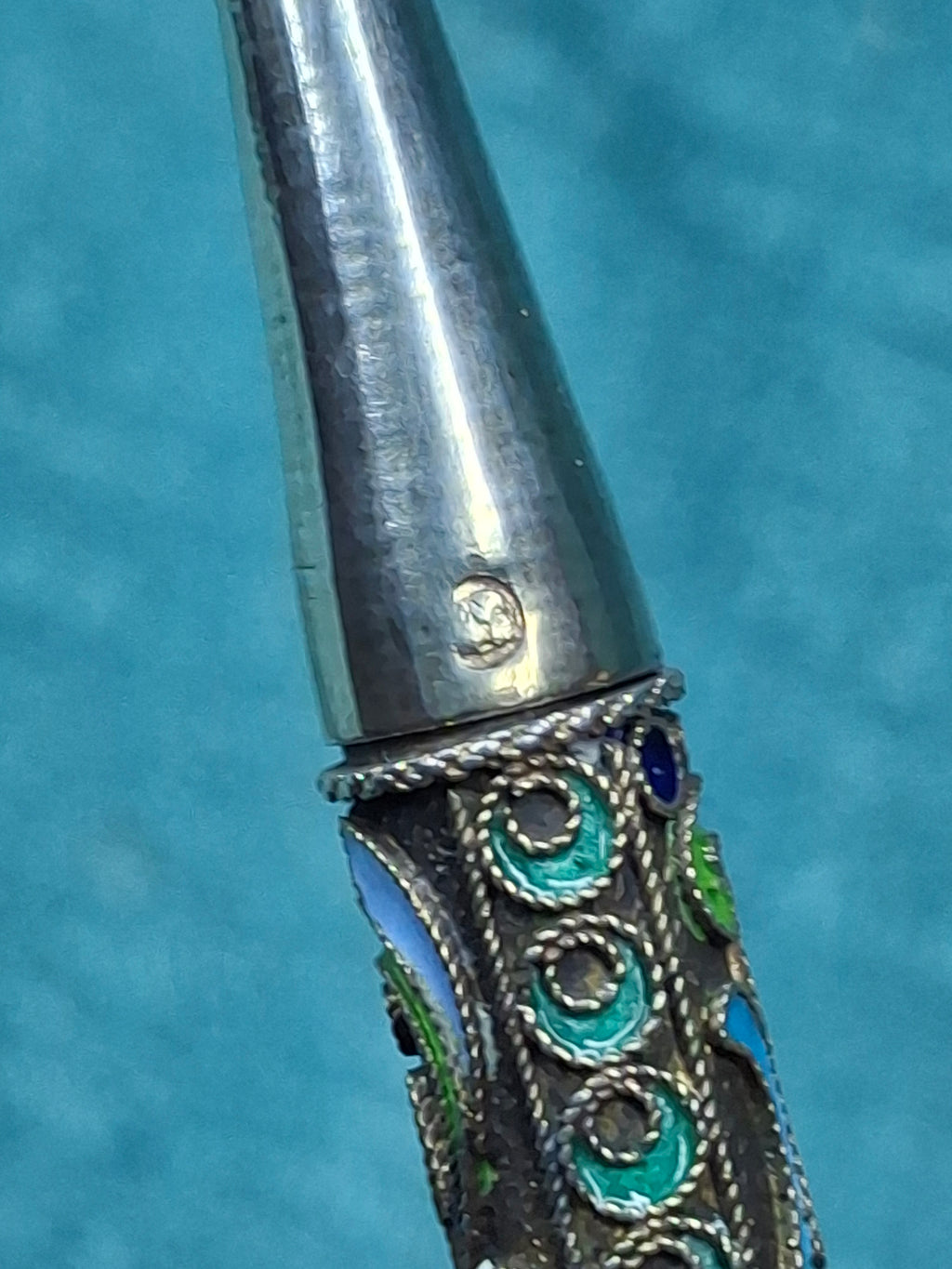 Antique Imperial Russian Silver Cloisonné Enamel Mechanical Pencil 1908-1917 Kokoshnik