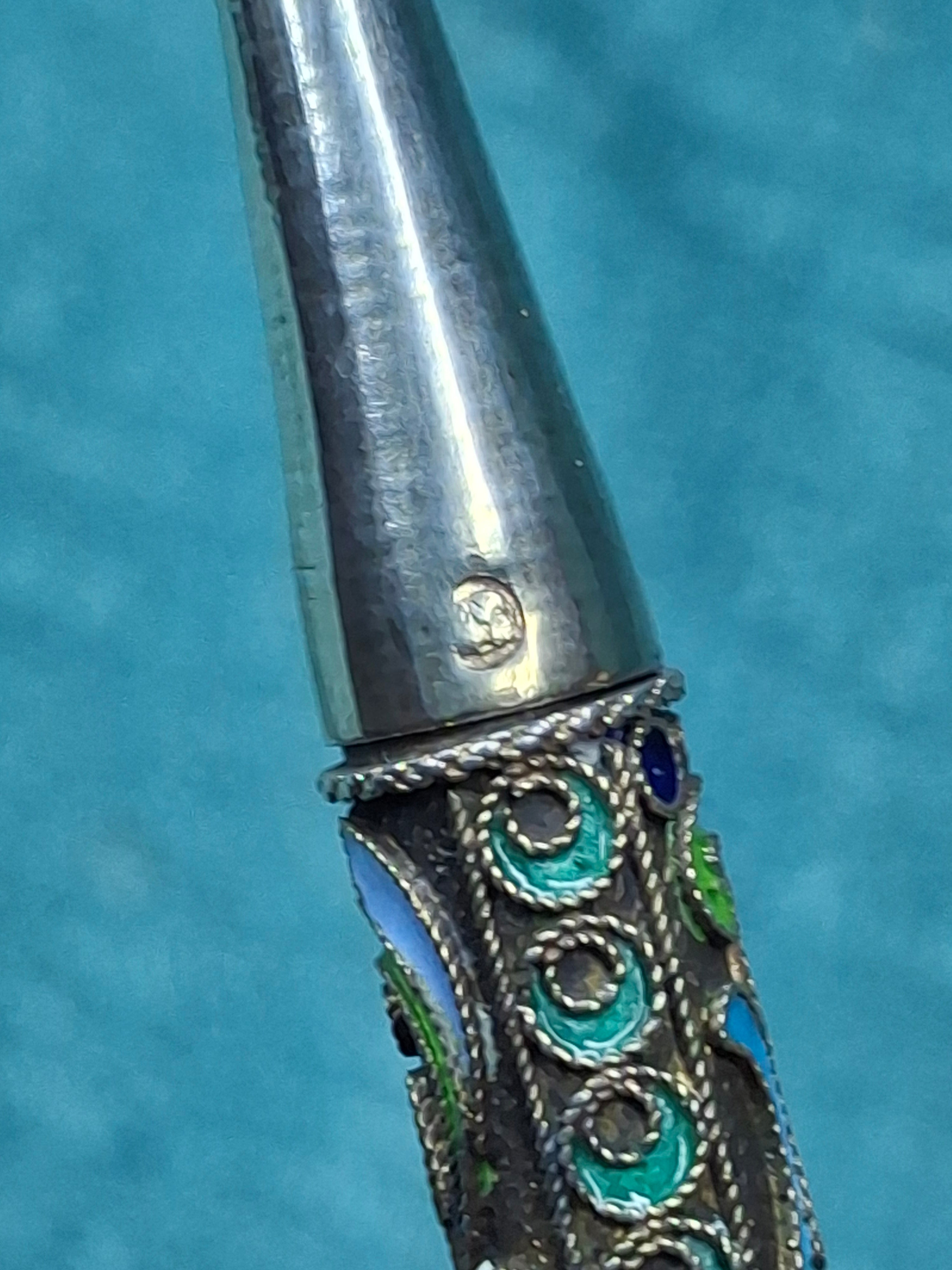 Antique Imperial Russian Silver Cloisonné Enamel Mechanical Pencil 1908-1917 Kokoshnik
