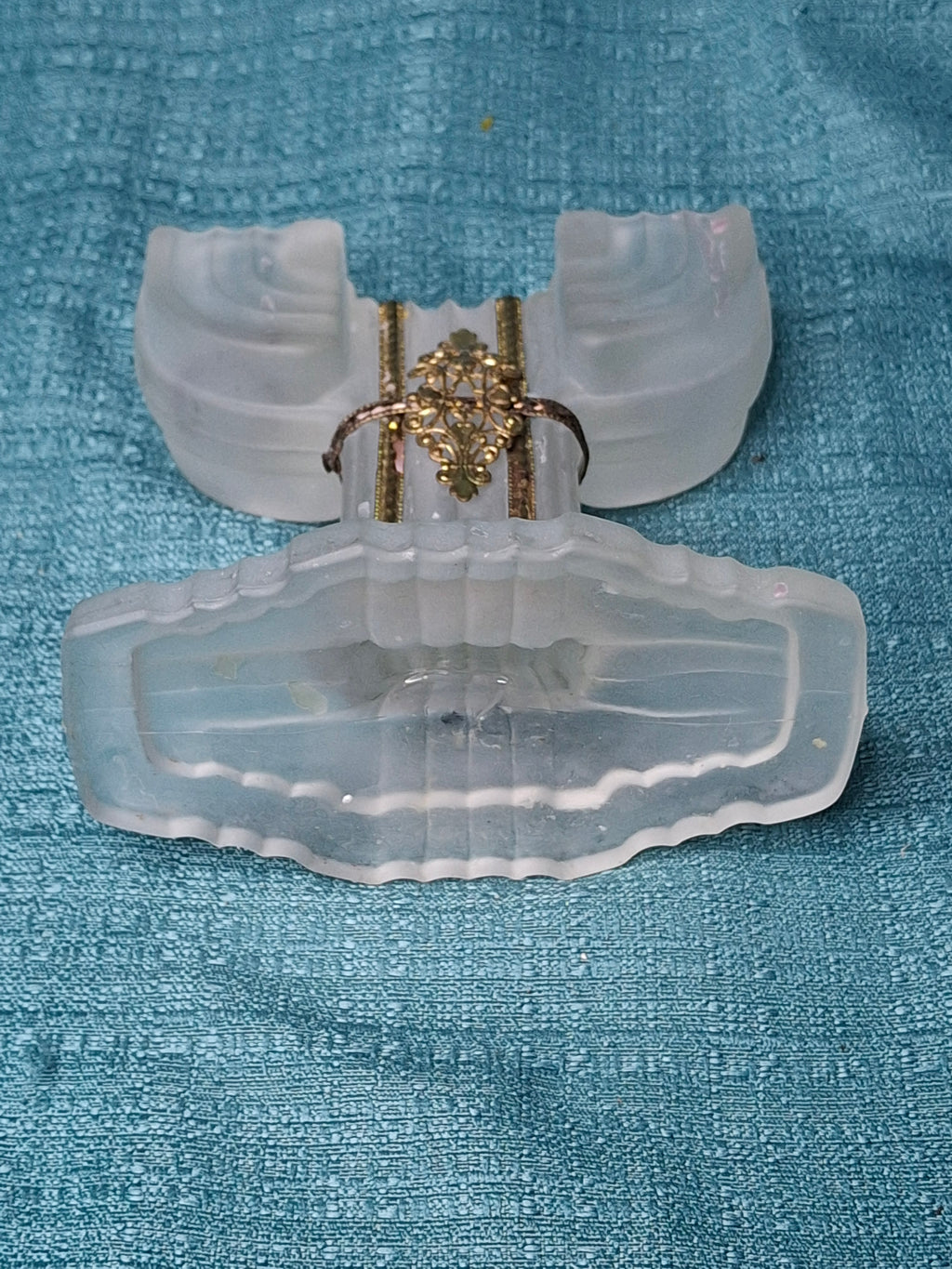 Art Deco Frosted Glass Shabbat Menorah Candelabra Double Candle Holder Brass 1930s