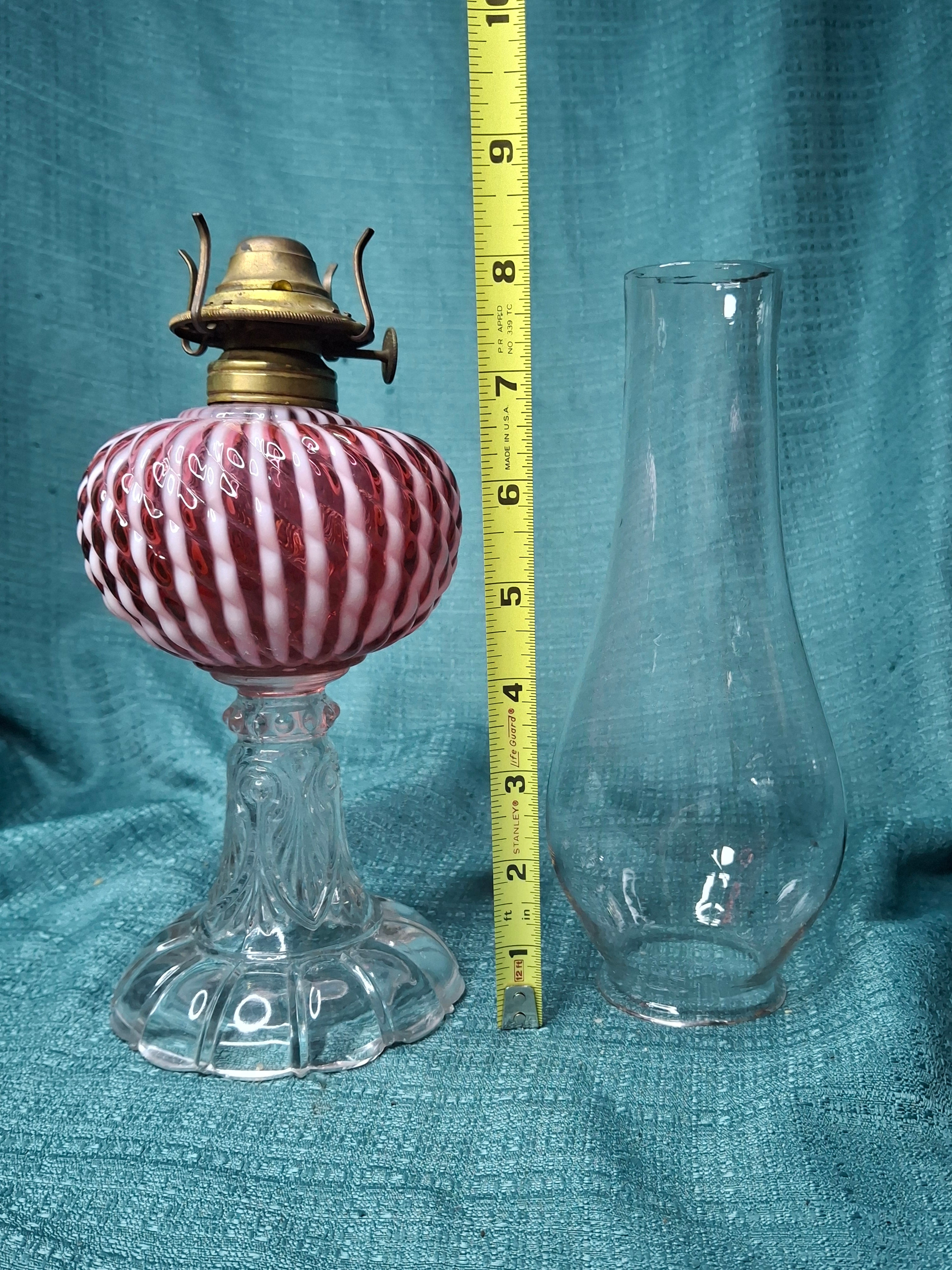 RARE Antique Cranberry Opalescent Sheldon Reverse Swirl Oil Lamp | Princess Feather Uranium Base | 1880s Victorian Glow Glass | P&A Eagle Burner