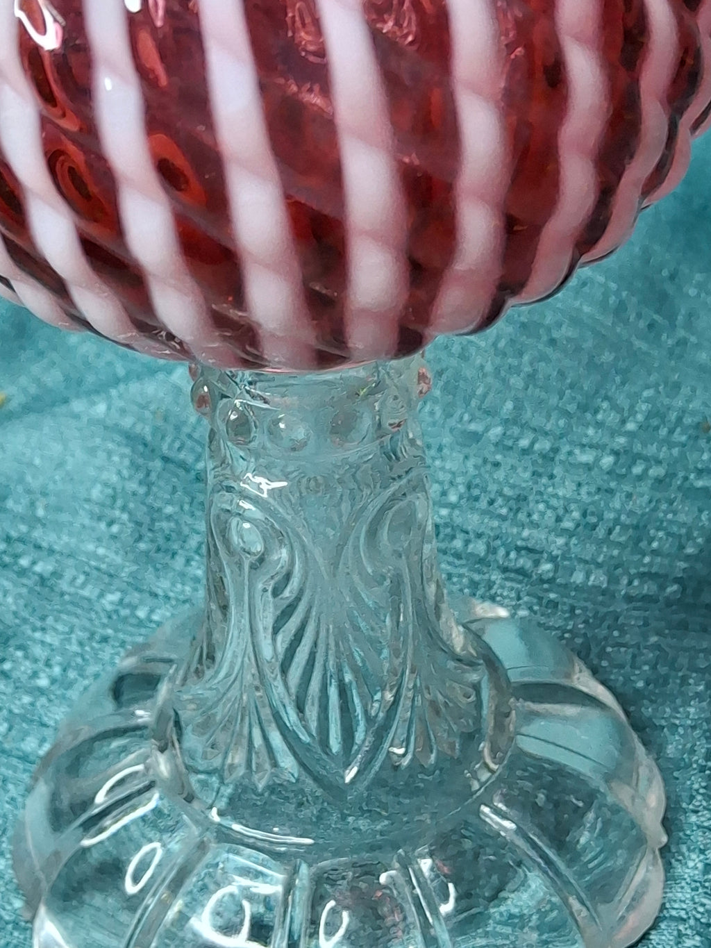 RARE Antique Cranberry Opalescent Sheldon Reverse Swirl Oil Lamp | Princess Feather Uranium Base | 1880s Victorian Glow Glass | P&A Eagle Burner