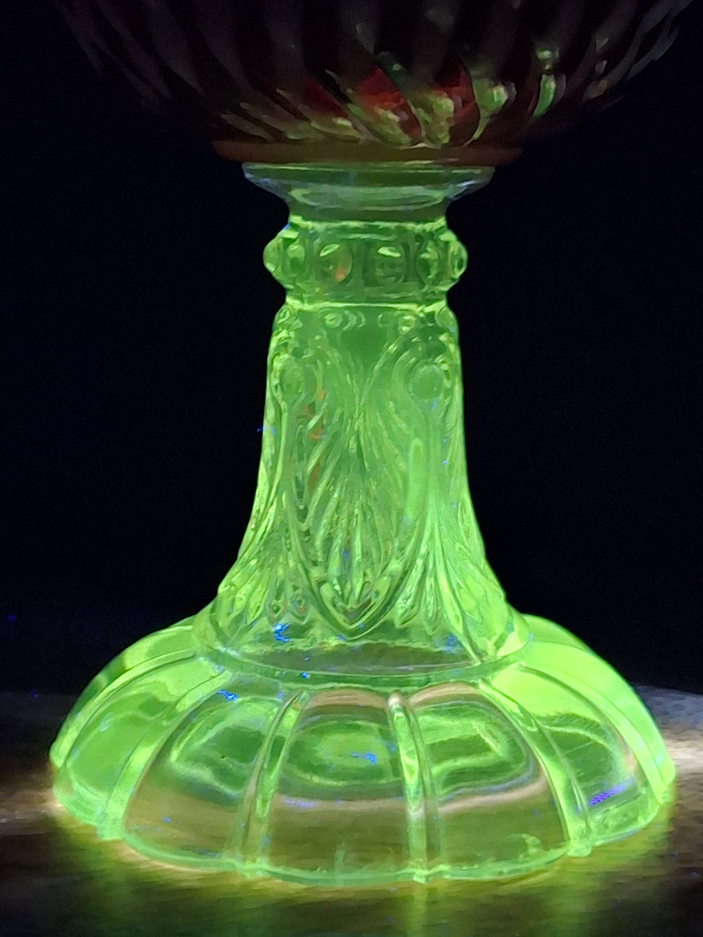 RARE Antique Cranberry Opalescent Sheldon Reverse Swirl Oil Lamp | Princess Feather Uranium Base | 1880s Victorian Glow Glass | P&A Eagle Burner