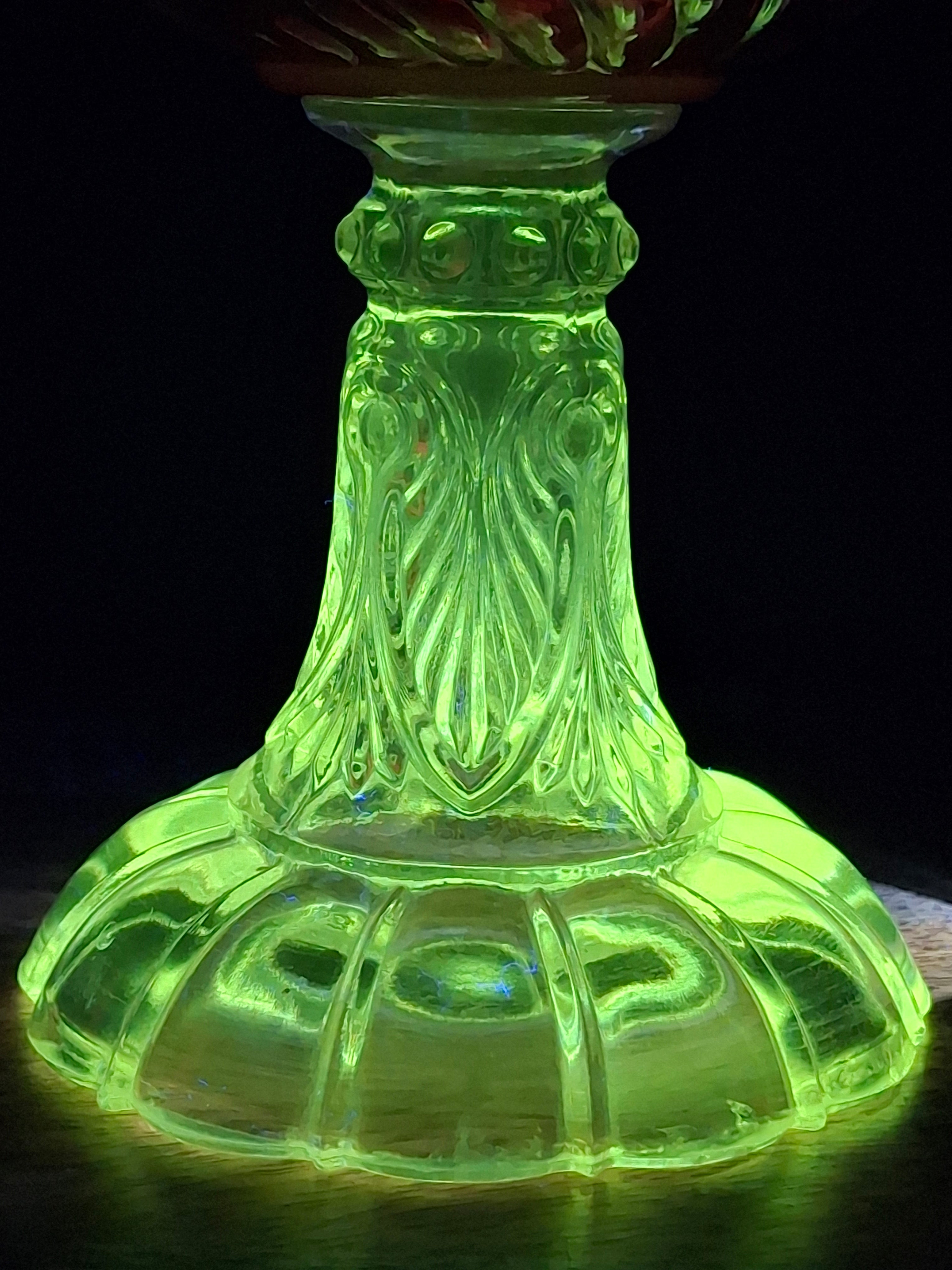 RARE Antique Cranberry Opalescent Sheldon Reverse Swirl Oil Lamp | Princess Feather Uranium Base | 1880s Victorian Glow Glass | P&A Eagle Burner