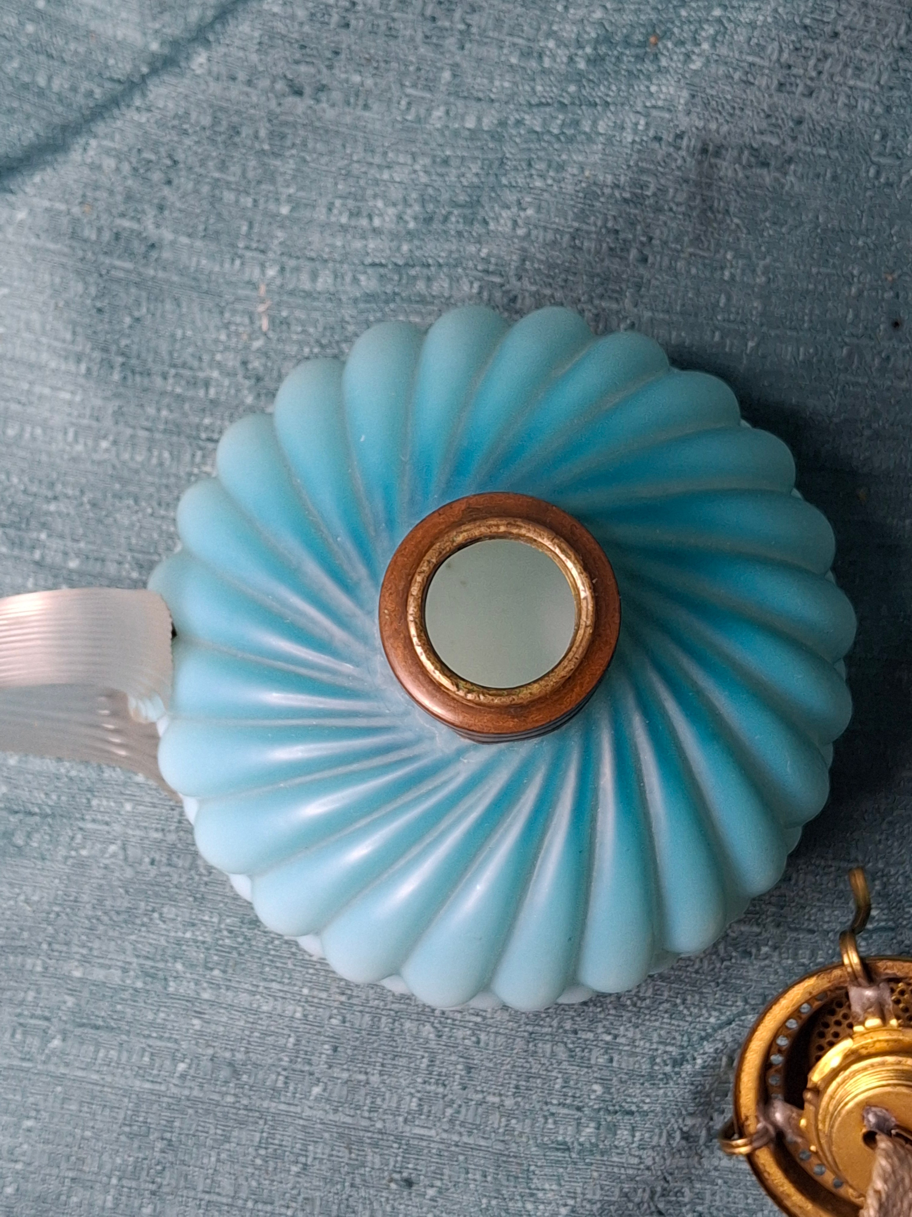 RARE Antique Blue Satin Uranium Glass Kerosene Finger Lamp Hand-Blown UV Glow