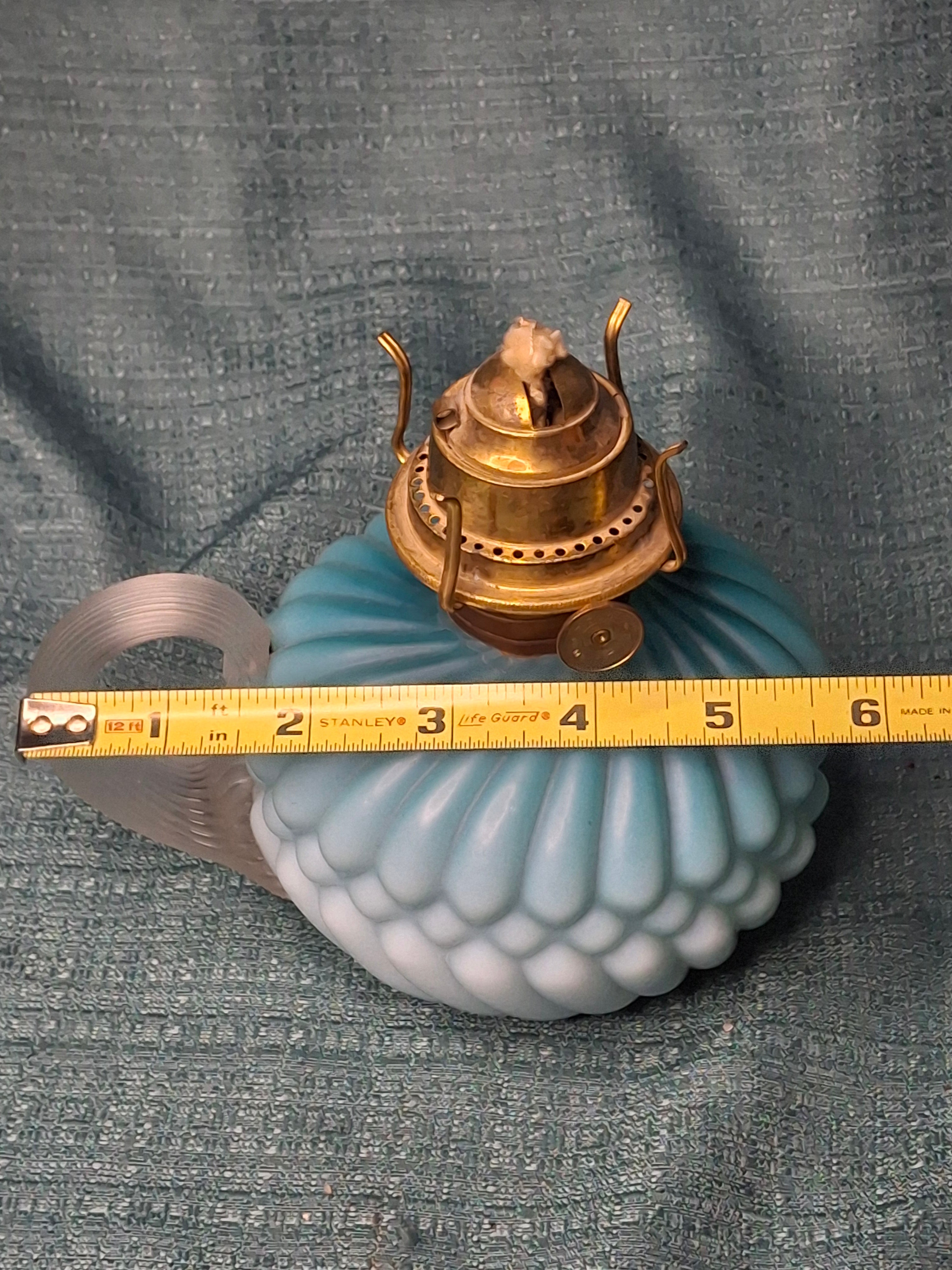 RARE Antique Blue Satin Uranium Glass Kerosene Finger Lamp Hand-Blown UV Glow