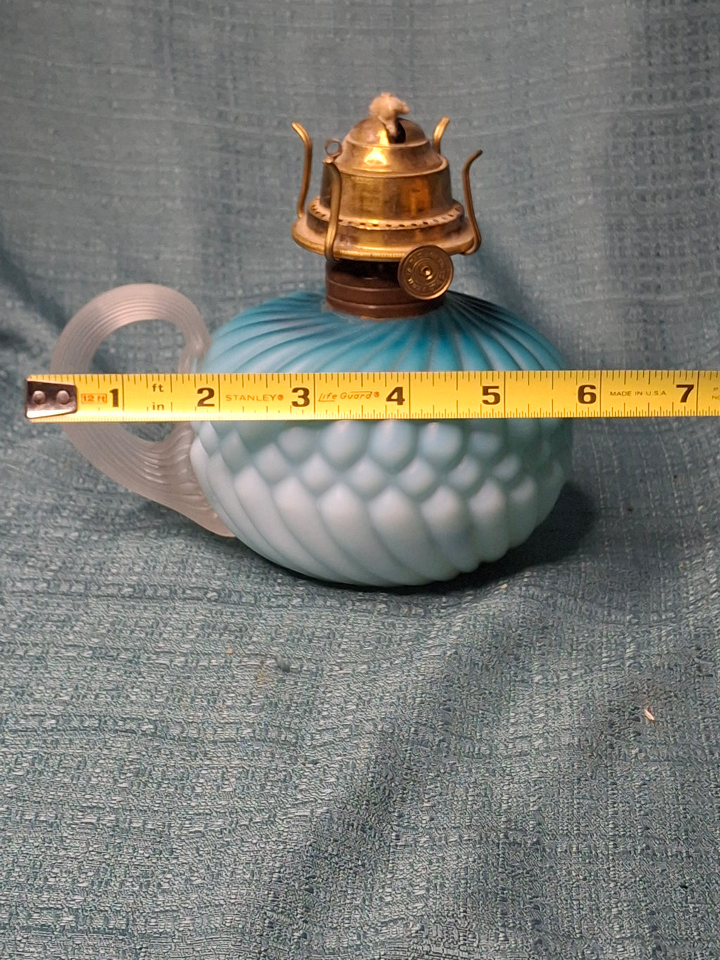RARE Antique Blue Satin Uranium Glass Kerosene Finger Lamp Hand-Blown UV Glow