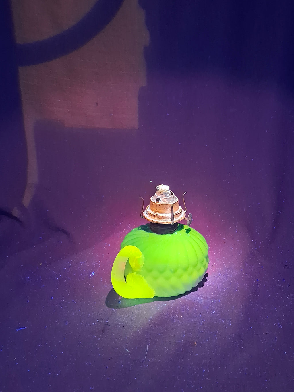 RARE Antique Blue Satin Uranium Glass Kerosene Finger Lamp Hand-Blown UV Glow