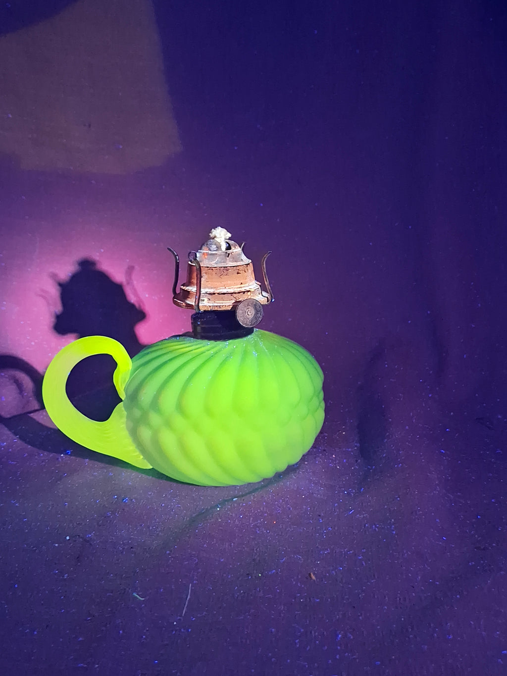 RARE Antique Blue Satin Uranium Glass Kerosene Finger Lamp Hand-Blown UV Glow