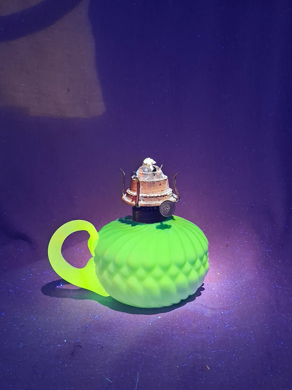 RARE Antique Blue Satin Uranium Glass Kerosene Finger Lamp Hand-Blown UV Glow