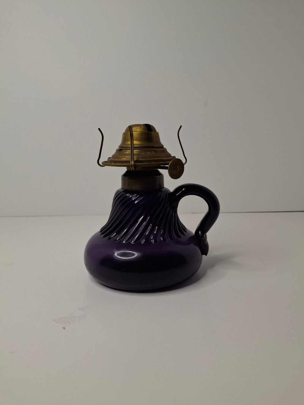 Antique Amethyst Glass Swirl Finger Lamp - P&A Banner Burner - EAPG Kerosene Oil