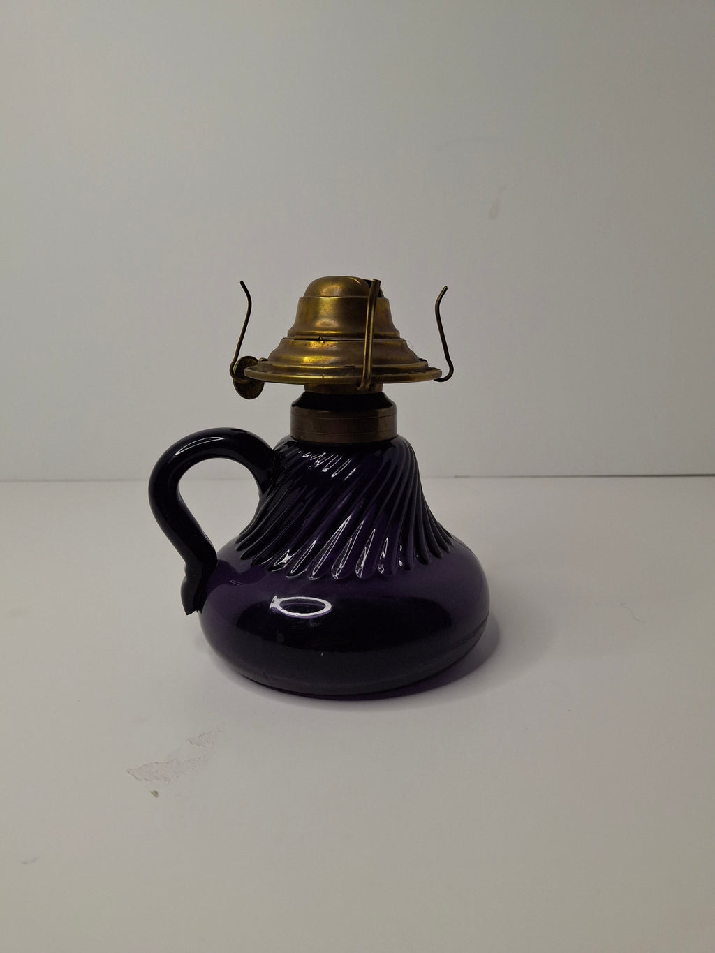 Antique Amethyst Glass Swirl Finger Lamp - P&A Banner Burner - EAPG Kerosene Oil
