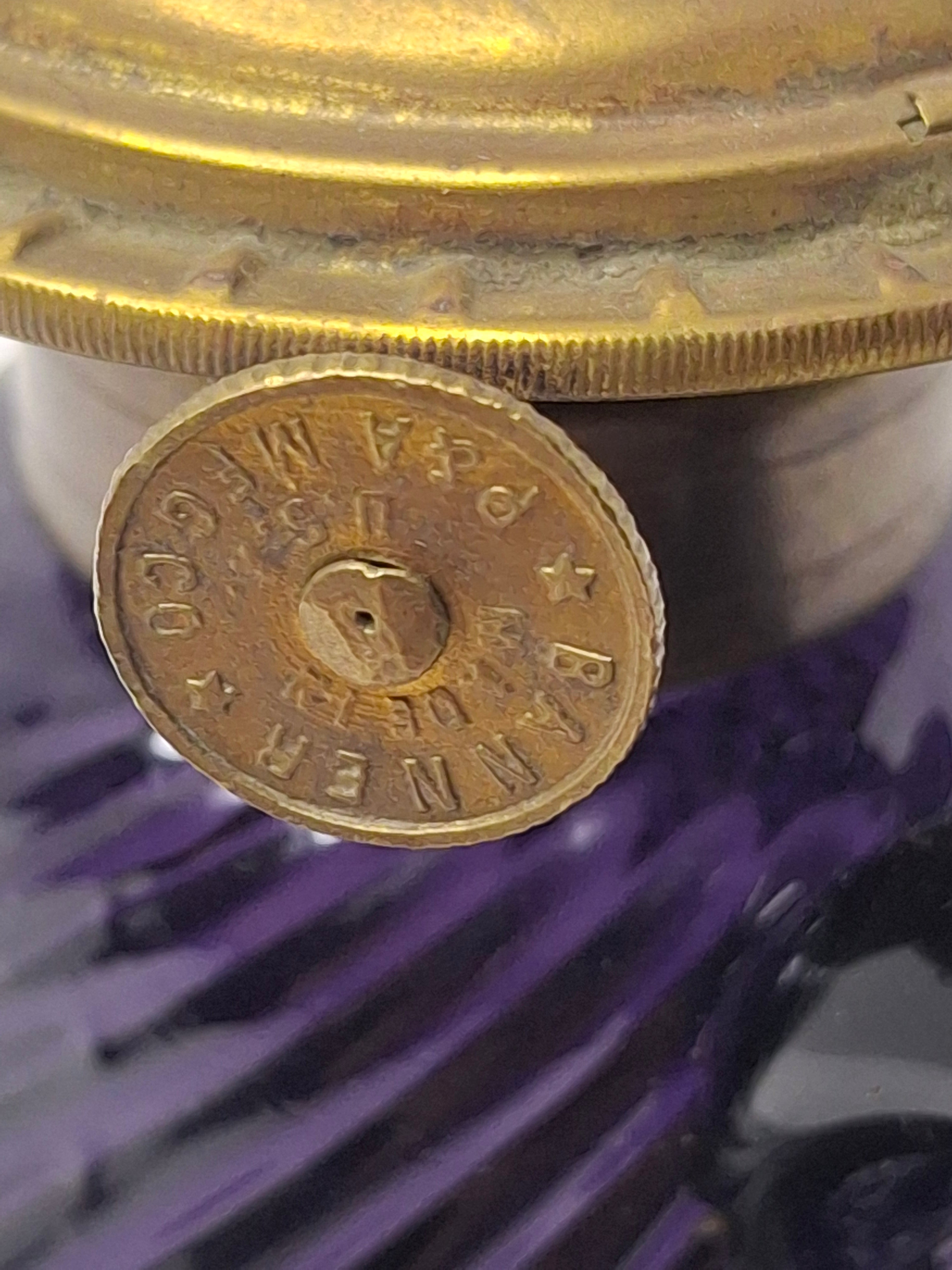 Antique Amethyst Glass Swirl Finger Lamp - P&A Banner Burner - EAPG Kerosene Oil