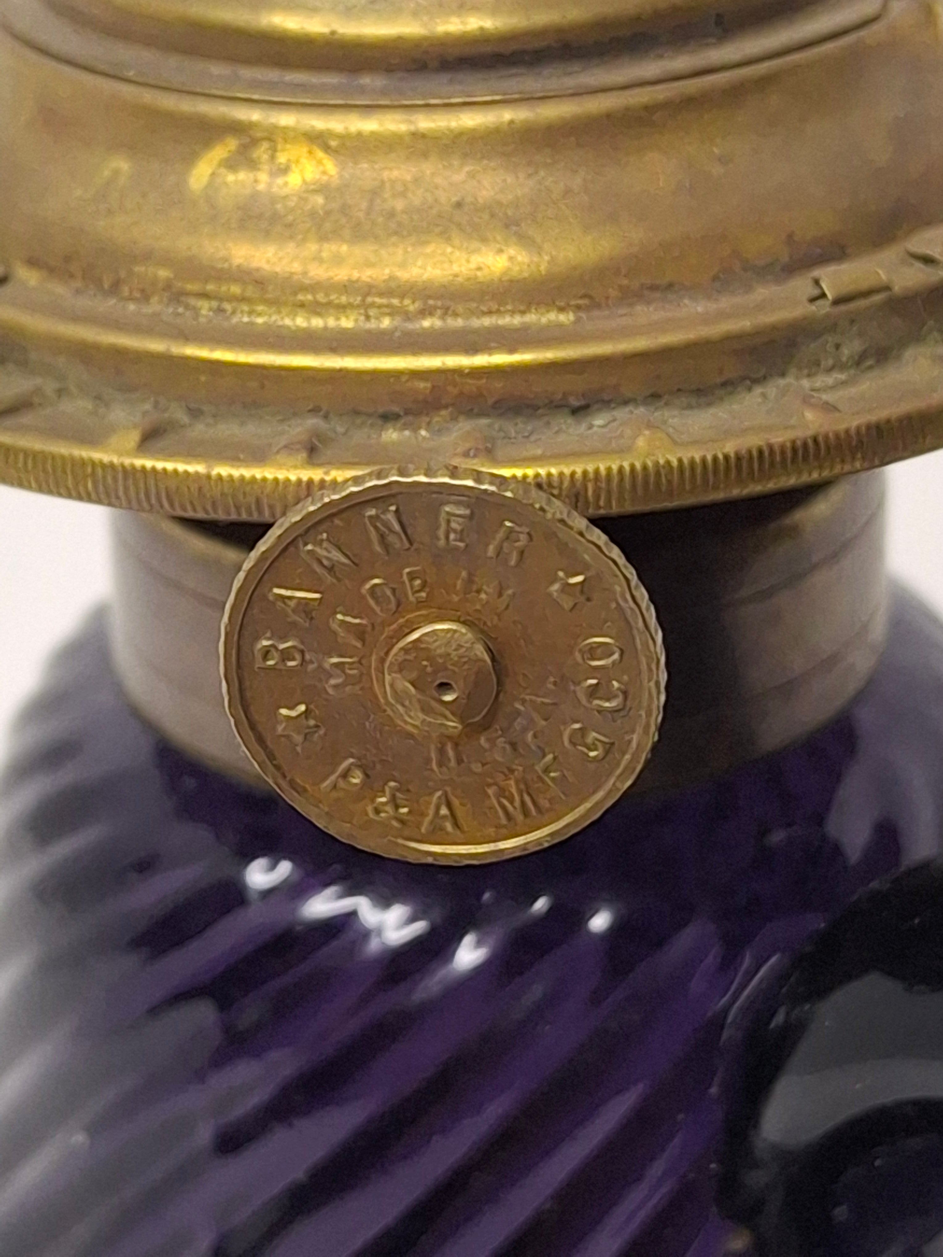 Antique Amethyst Glass Swirl Finger Lamp - P&A Banner Burner - EAPG Kerosene Oil